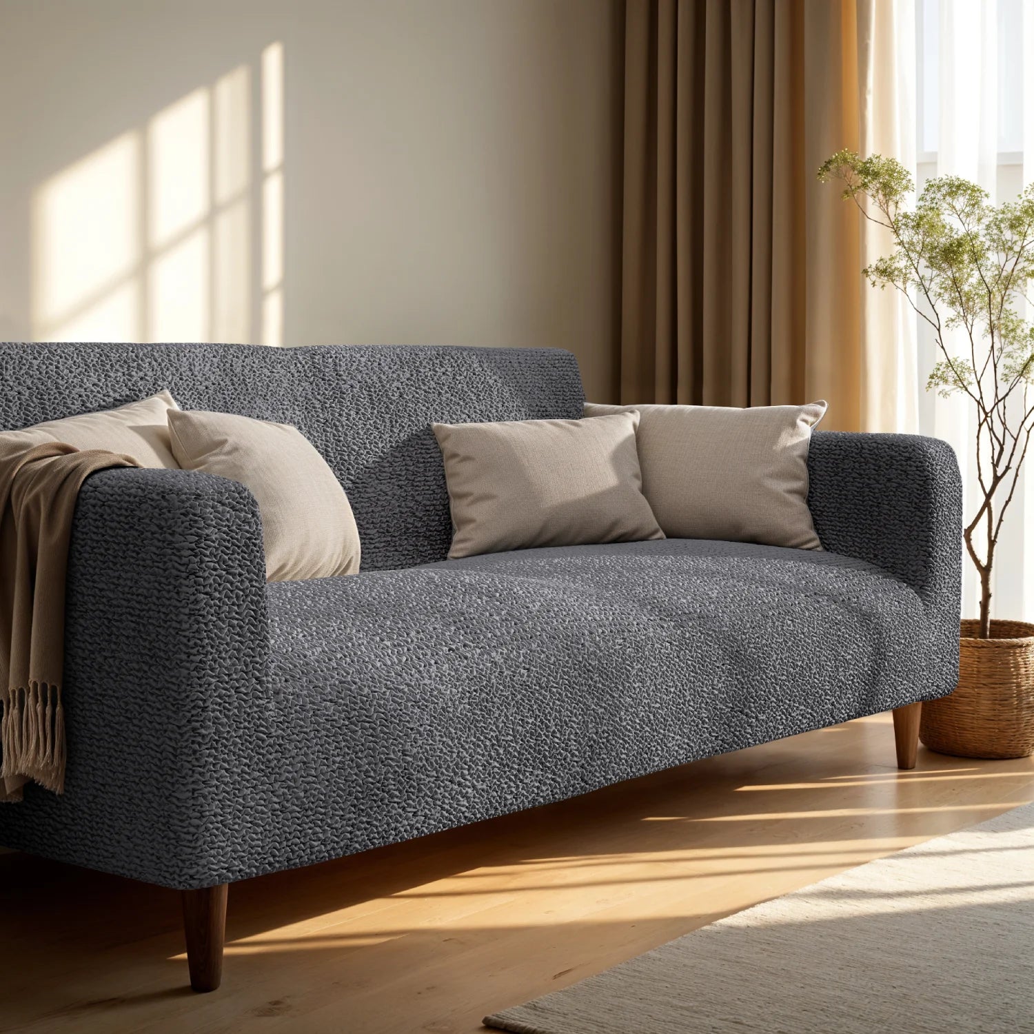 Dark Grey Loveseat 2 Seater Slipcover, Microfibra Collection