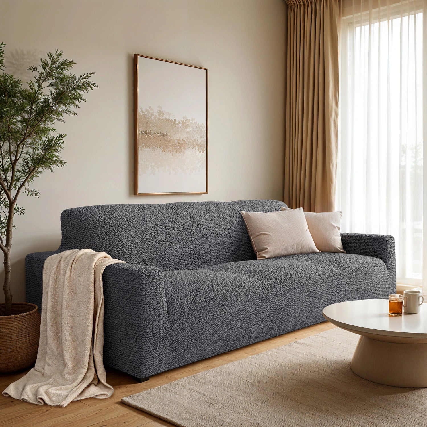 Dark Grey Sofa 3 Seater Slipcover, Microfibra Collection