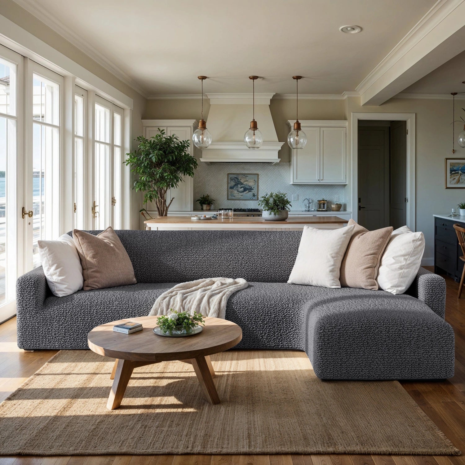 Dark Grey L-Shaped Sofa Slipcover (Right Chaise), Microfibra Collection
