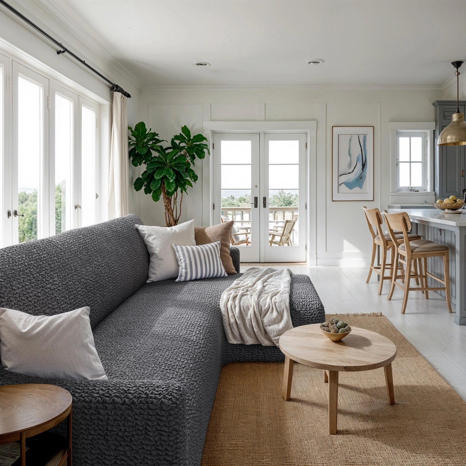 Dark Grey L-Shaped Sofa Slipcover (Right Chaise), Microfibra Collection