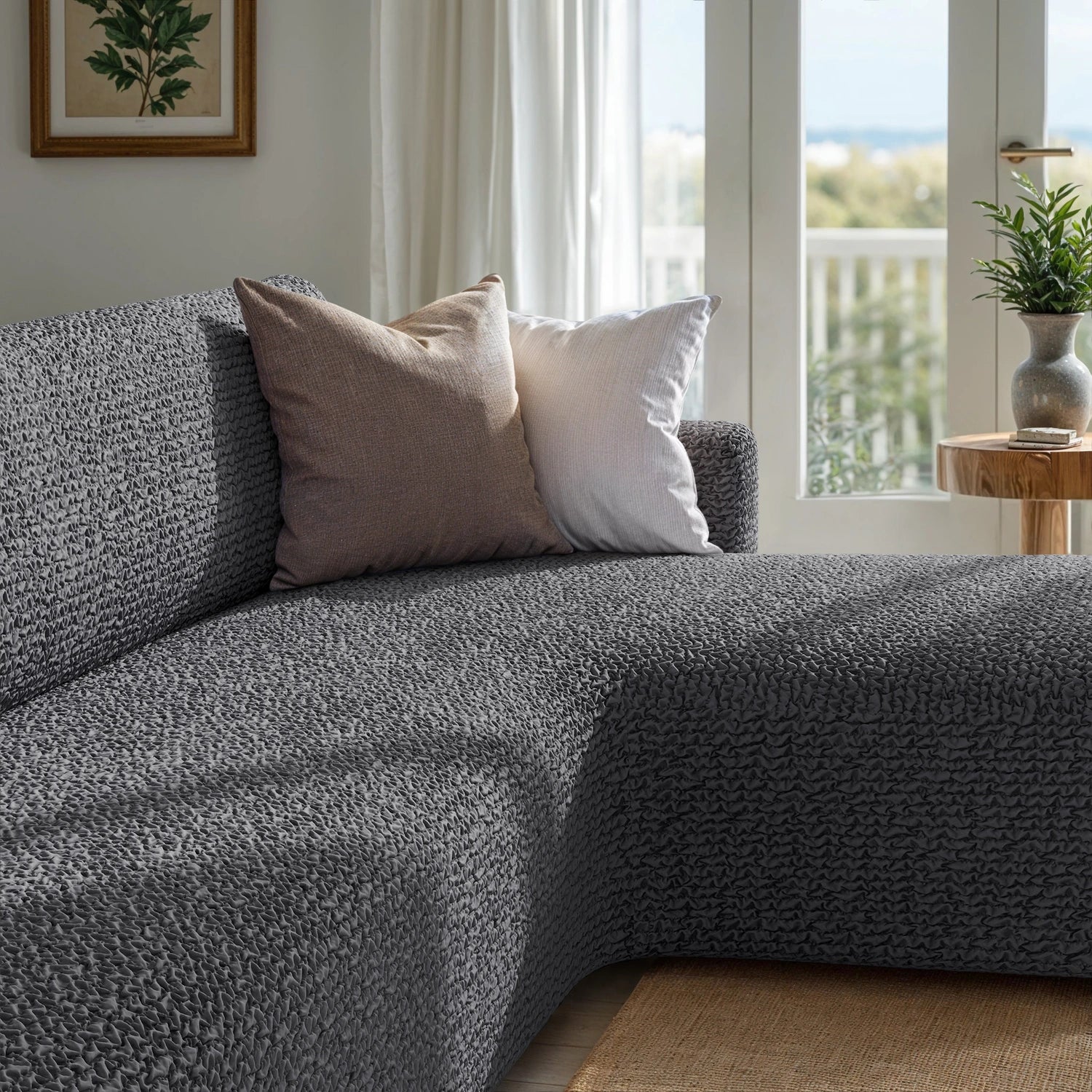 Dark Grey L-Shaped Sofa Slipcover (Right Chaise), Microfibra Collection