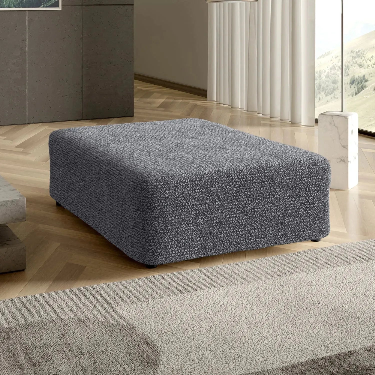 Dark Grey Ottoman Slipcover (Large), Microfibra Collection