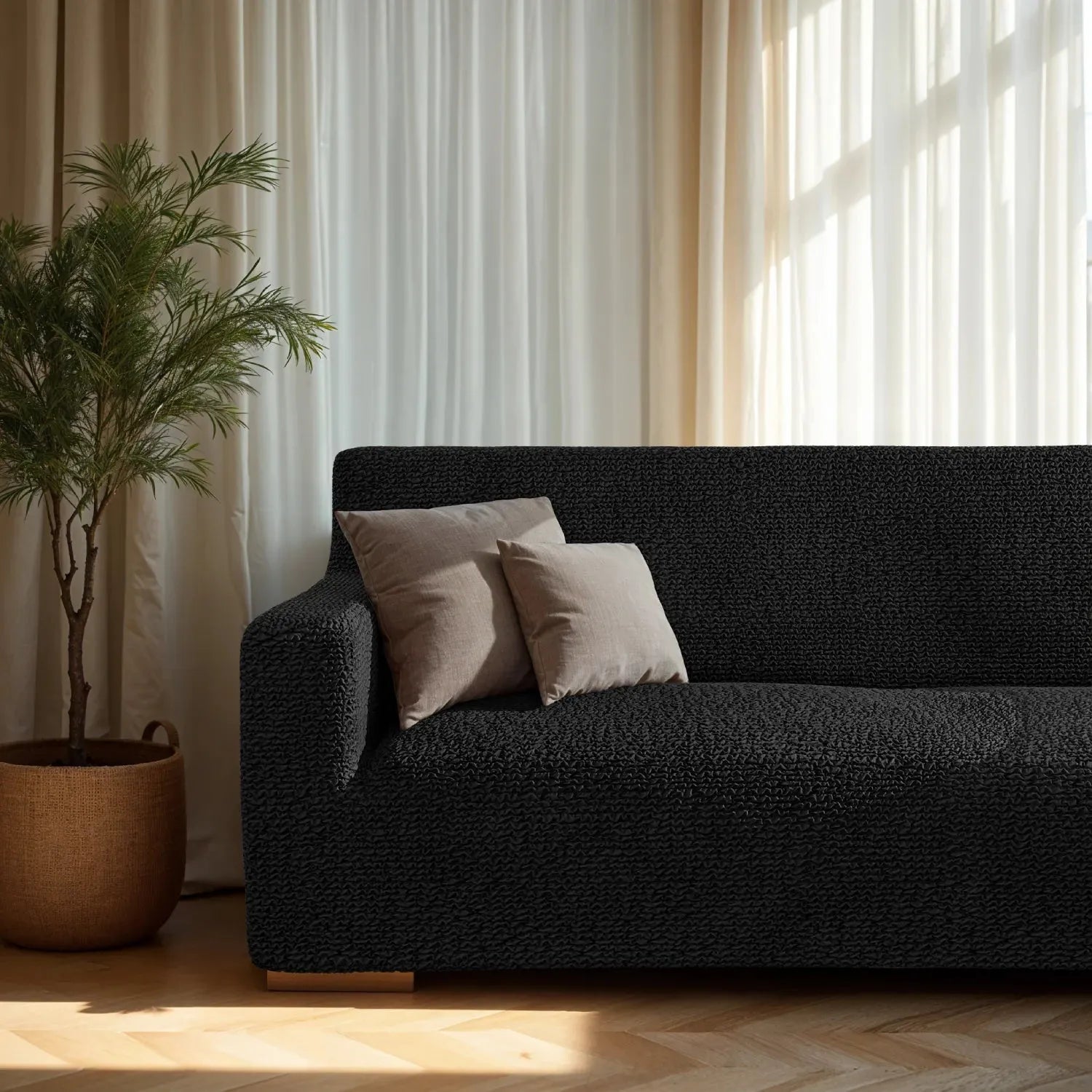 Black Sofa 4 Seater Slipcover, Microfibra Collection