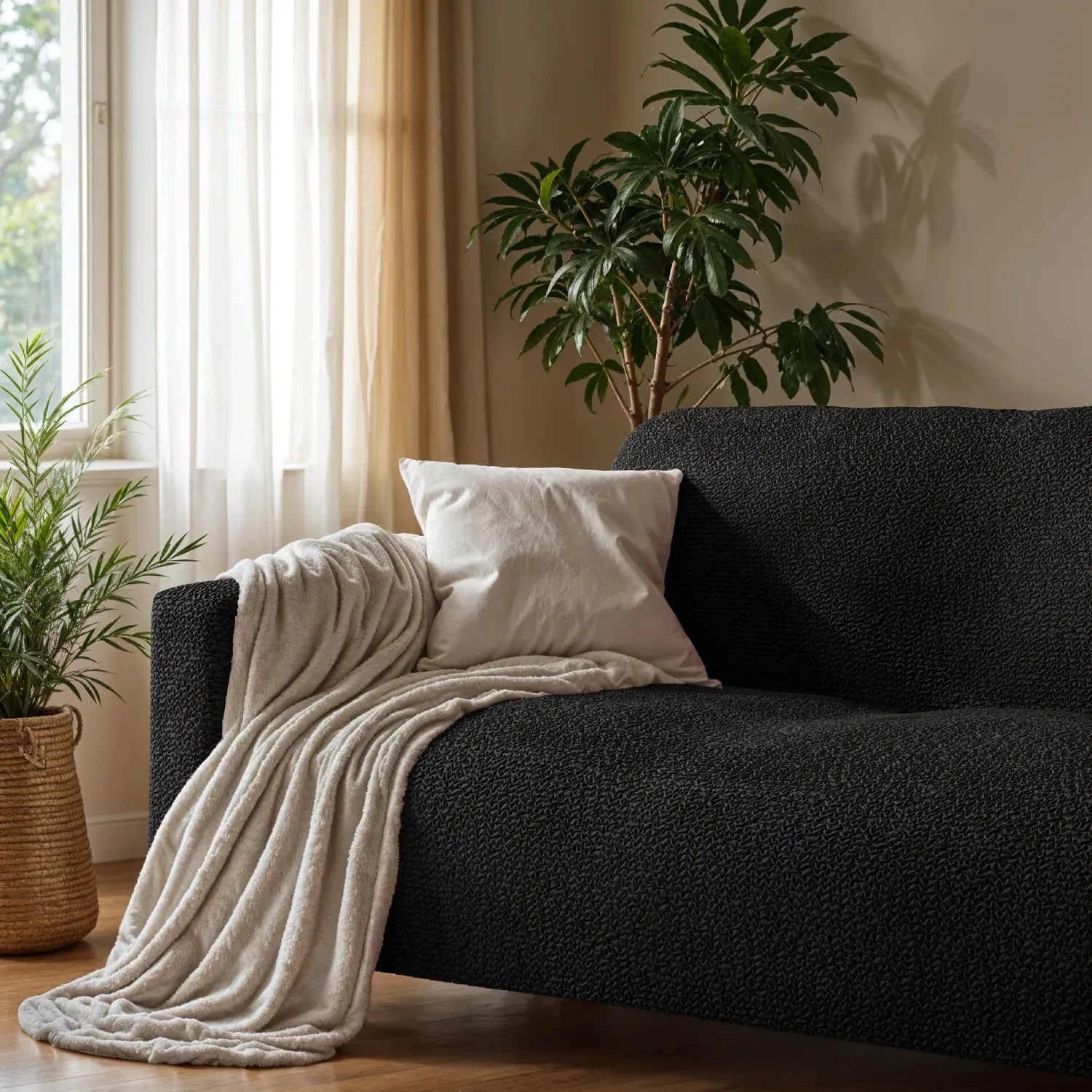 Black Sofa 4 Seater Slipcover, Microfibra Collection