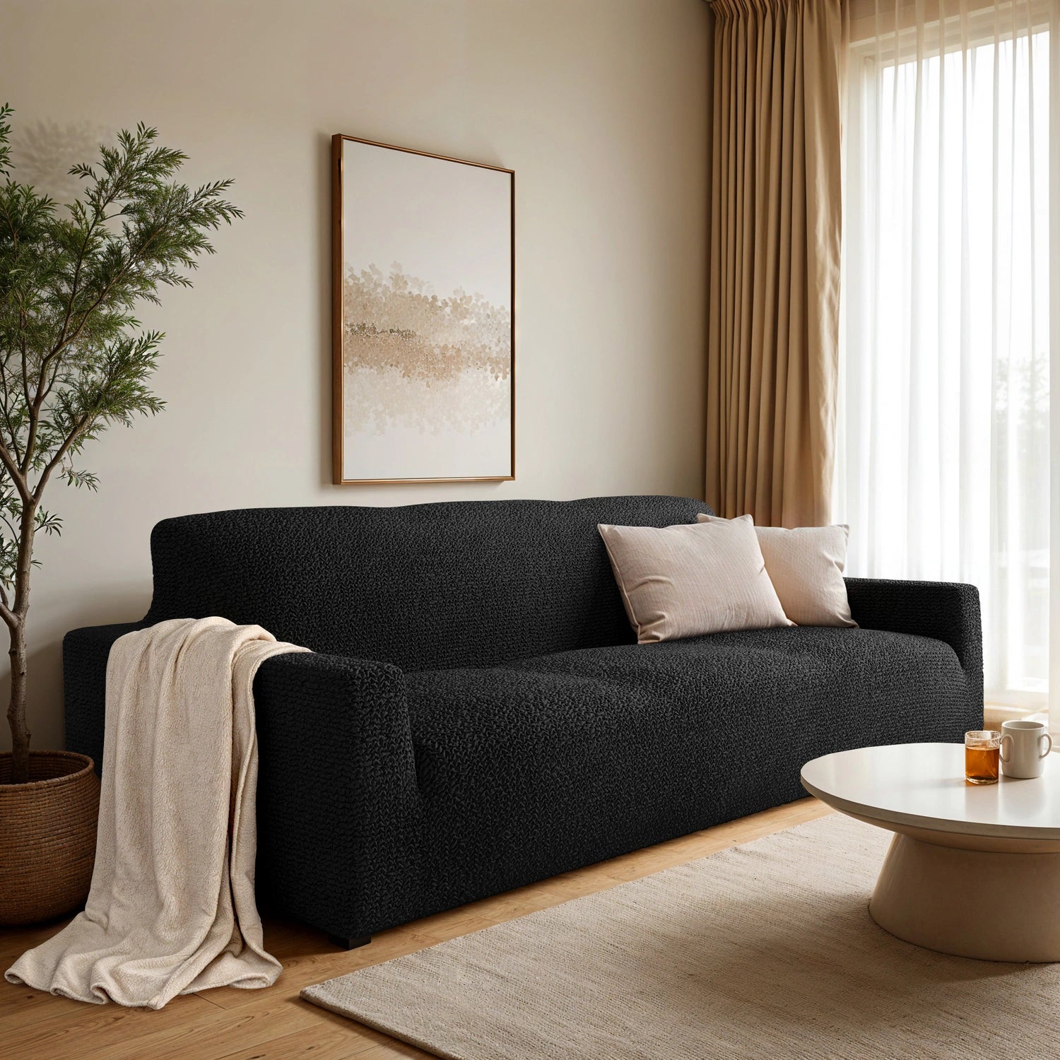 Black Sofa 3 Seater Slipcover, Microfibra Collection