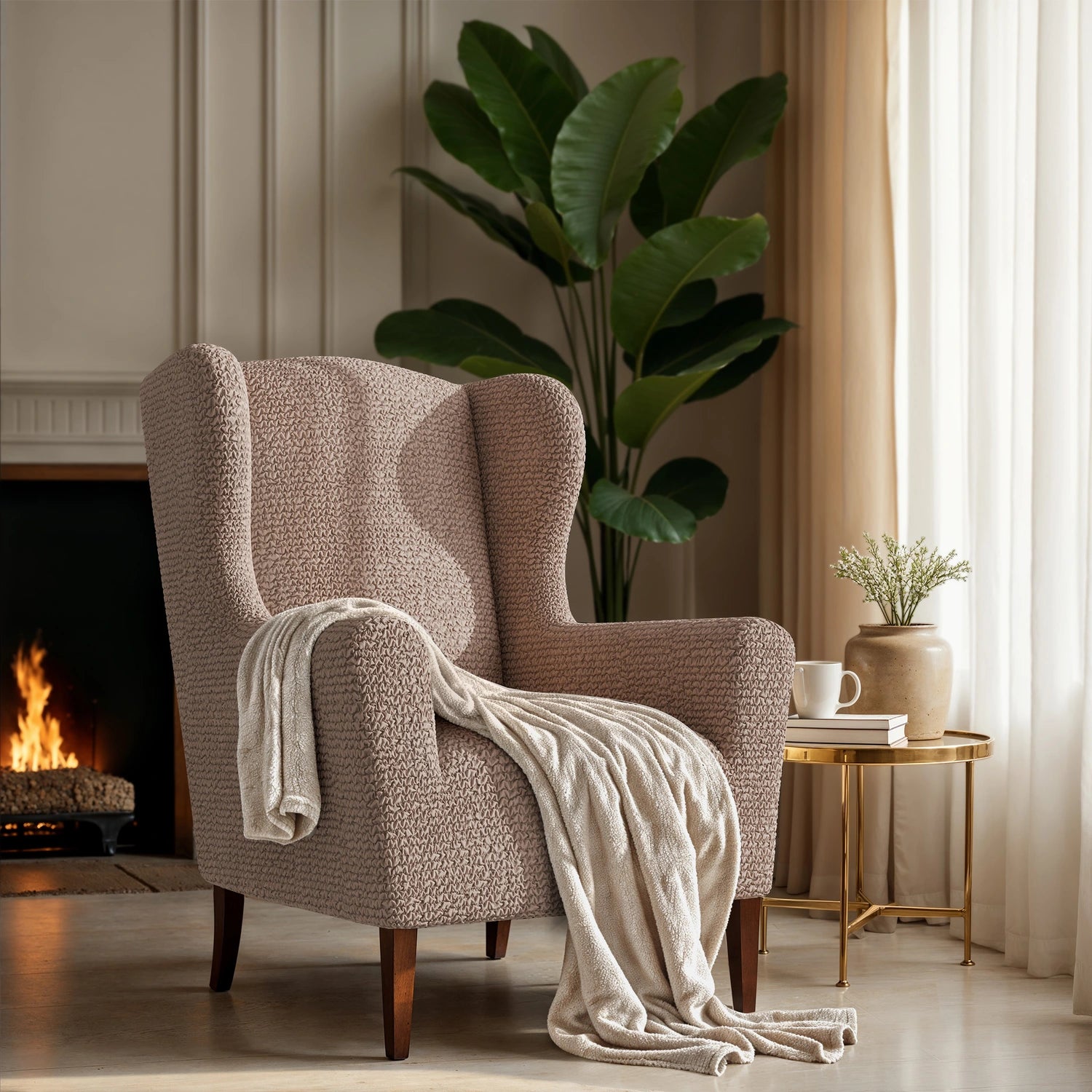 Marsala Wingback Chair Slipcover, Microfibra Collection