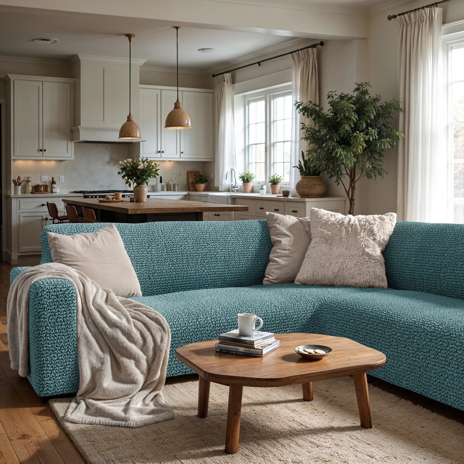 Teal Corner Sofa Slipcover, Microfibra Collection