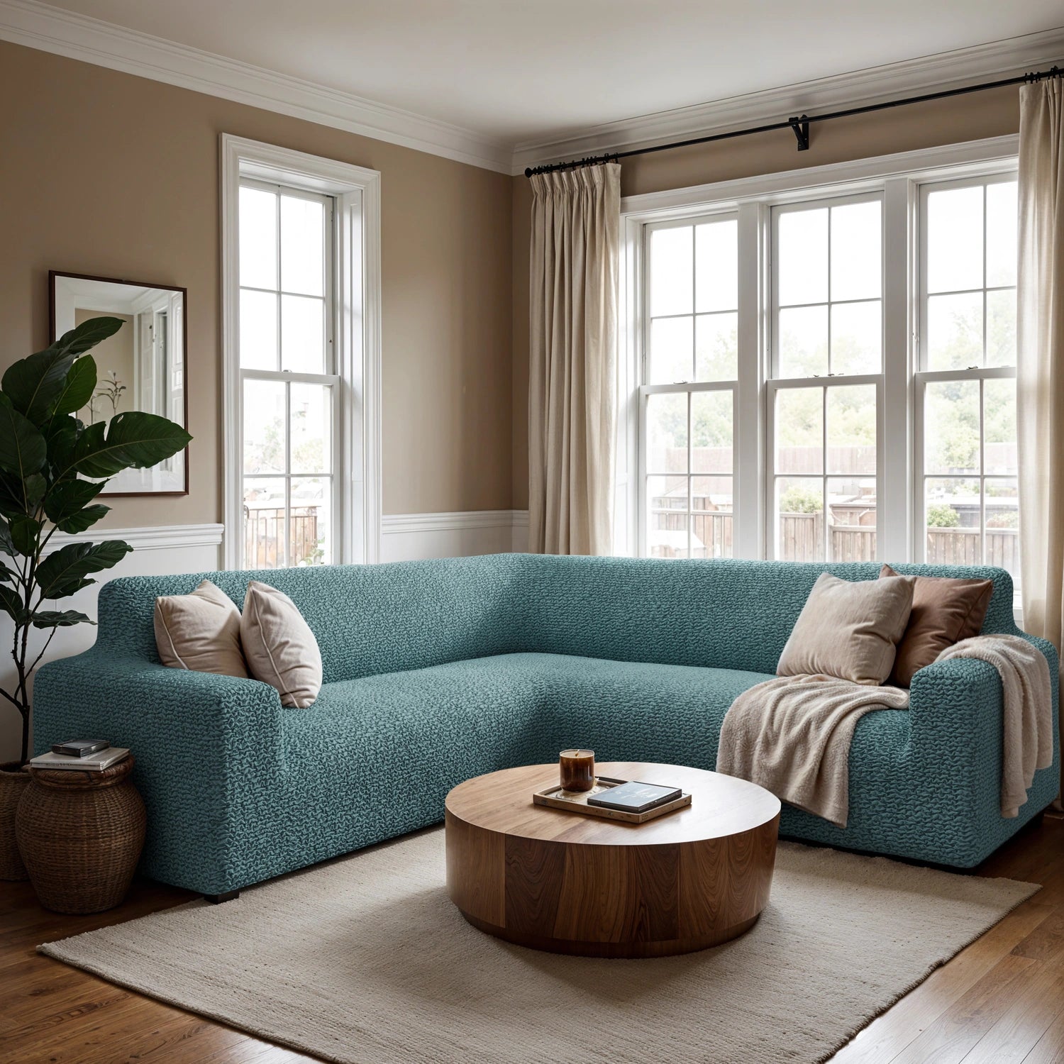 Teal Corner Sofa Slipcover, Microfibra Collection