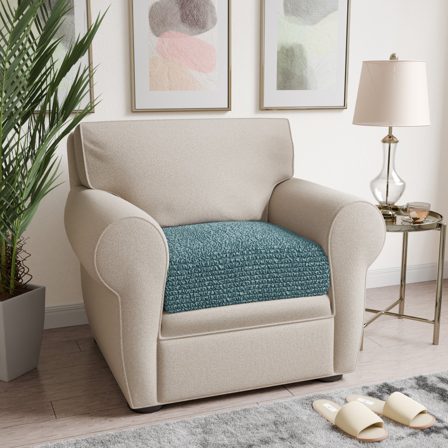 Teal Seat Cushion Cover, Microfibra Collection