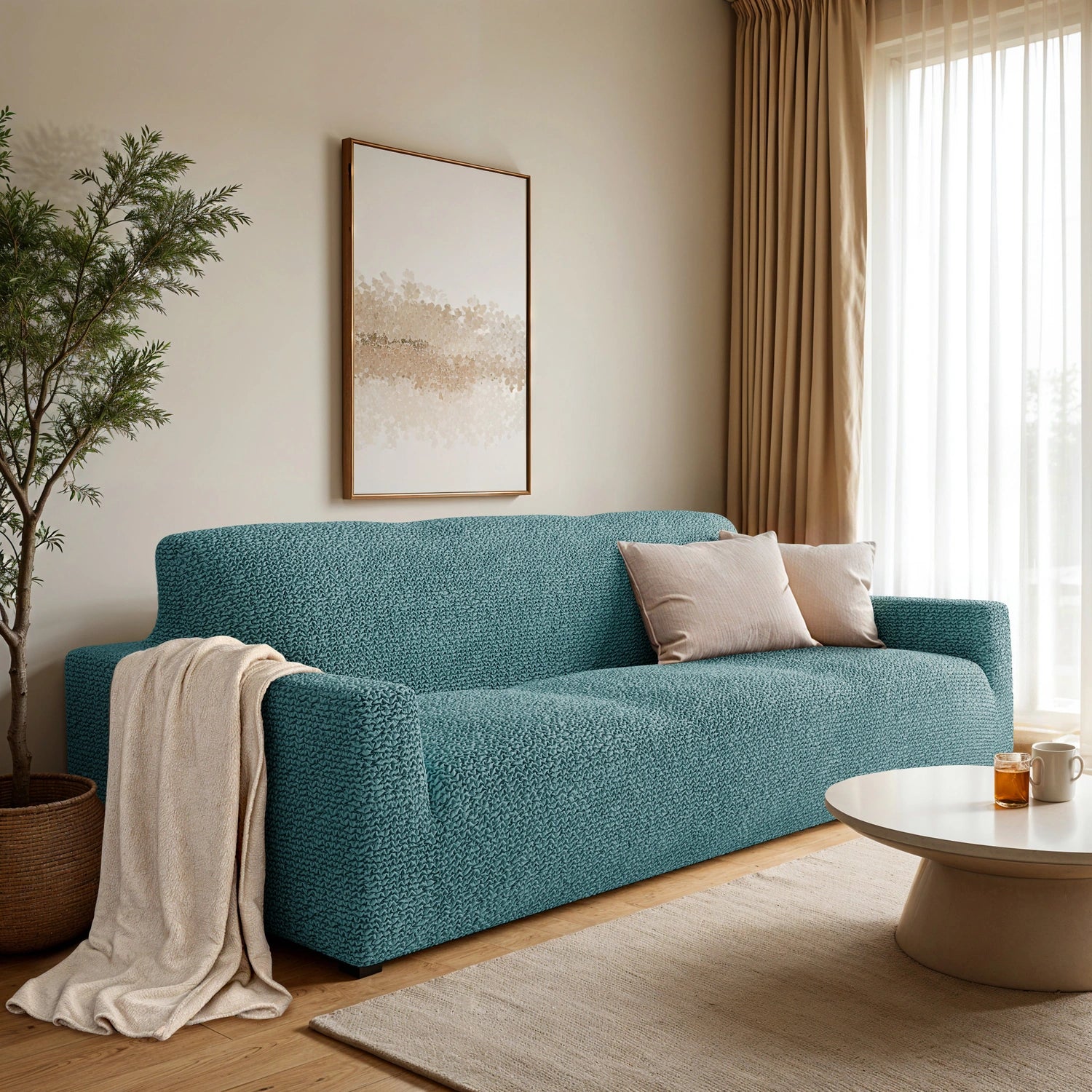 Teal Sofa 3 Seater Slipcover, Microfibra Collection