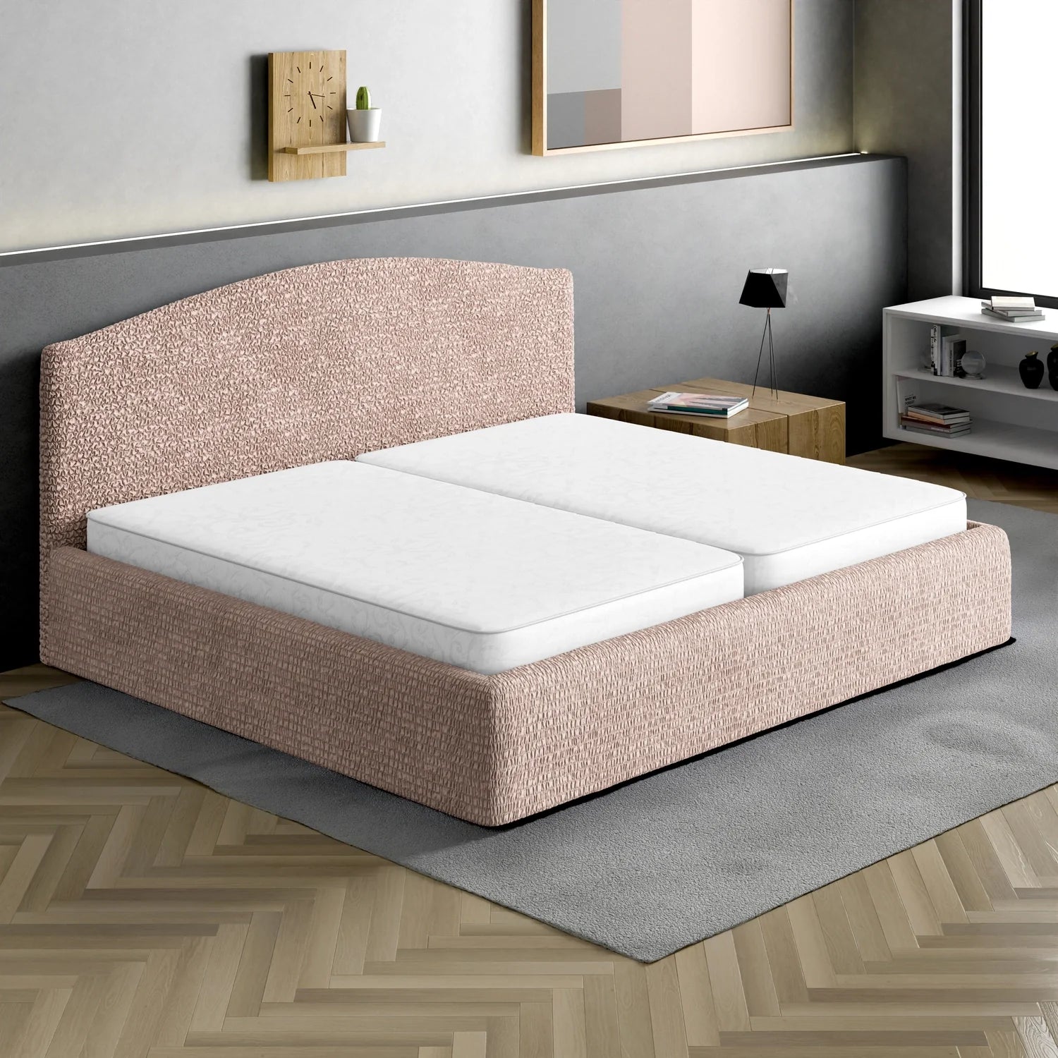 Blush Taupe Bed Headboard & Frame Slipcover (King), Microfibra Collection