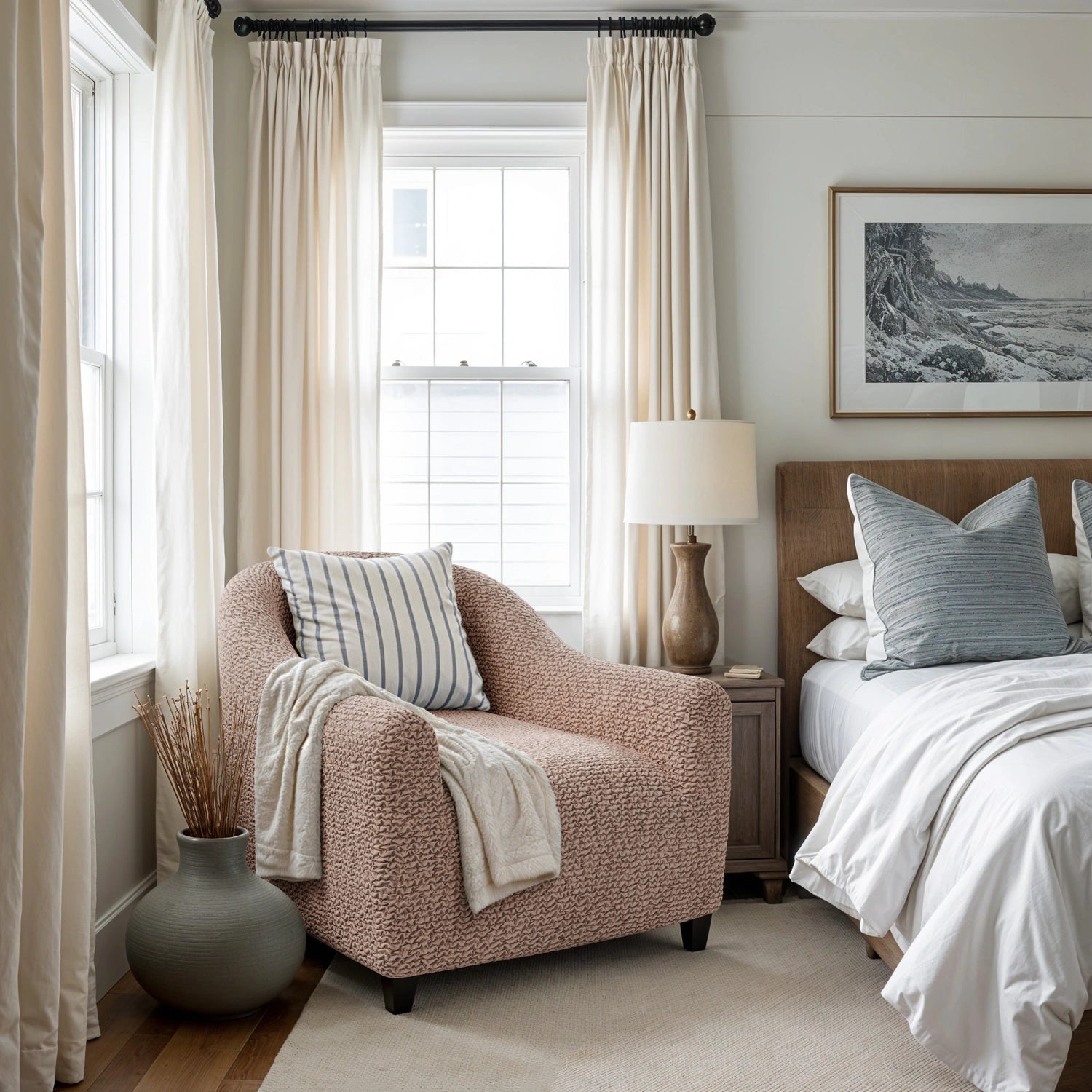 Blush Taupe Barrel Chair Slipcover, Microfibra Collection