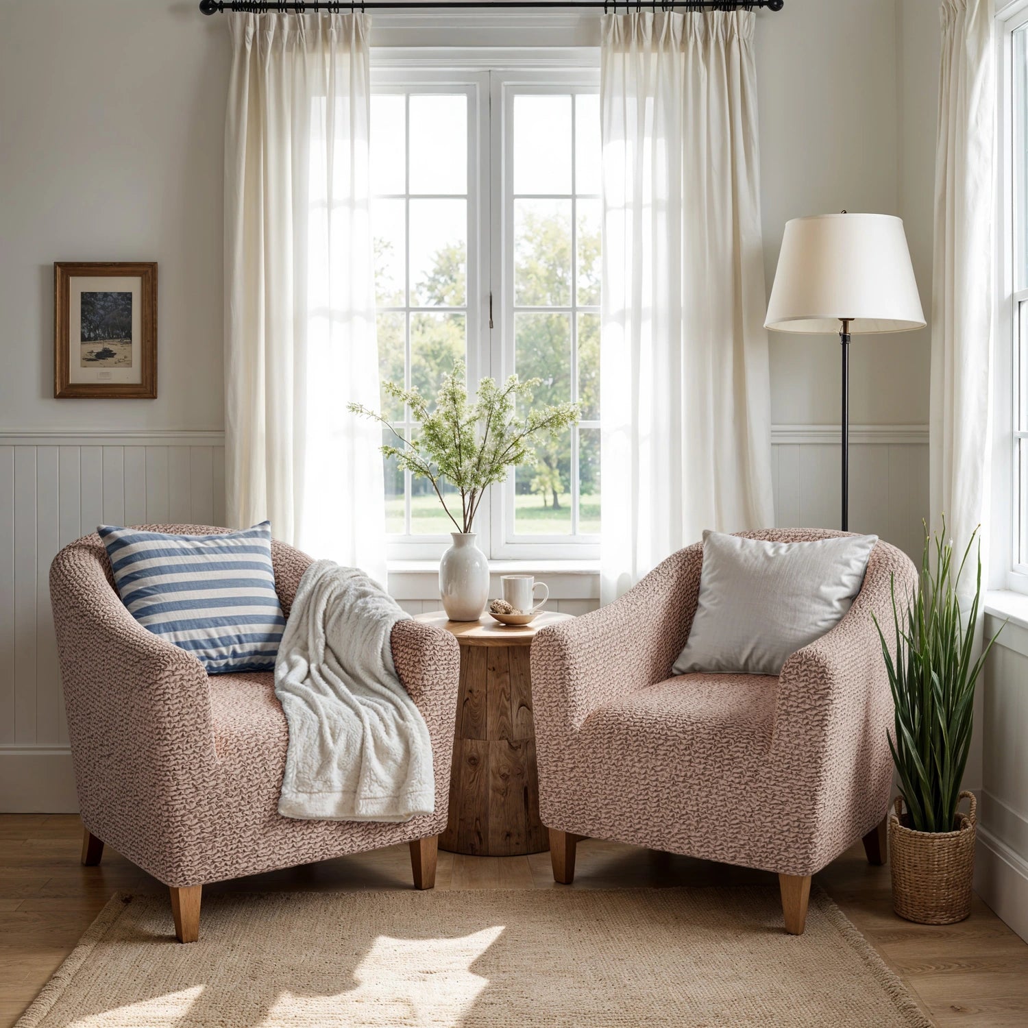 Blush Taupe Barrel Chair Slipcover, Microfibra Collection