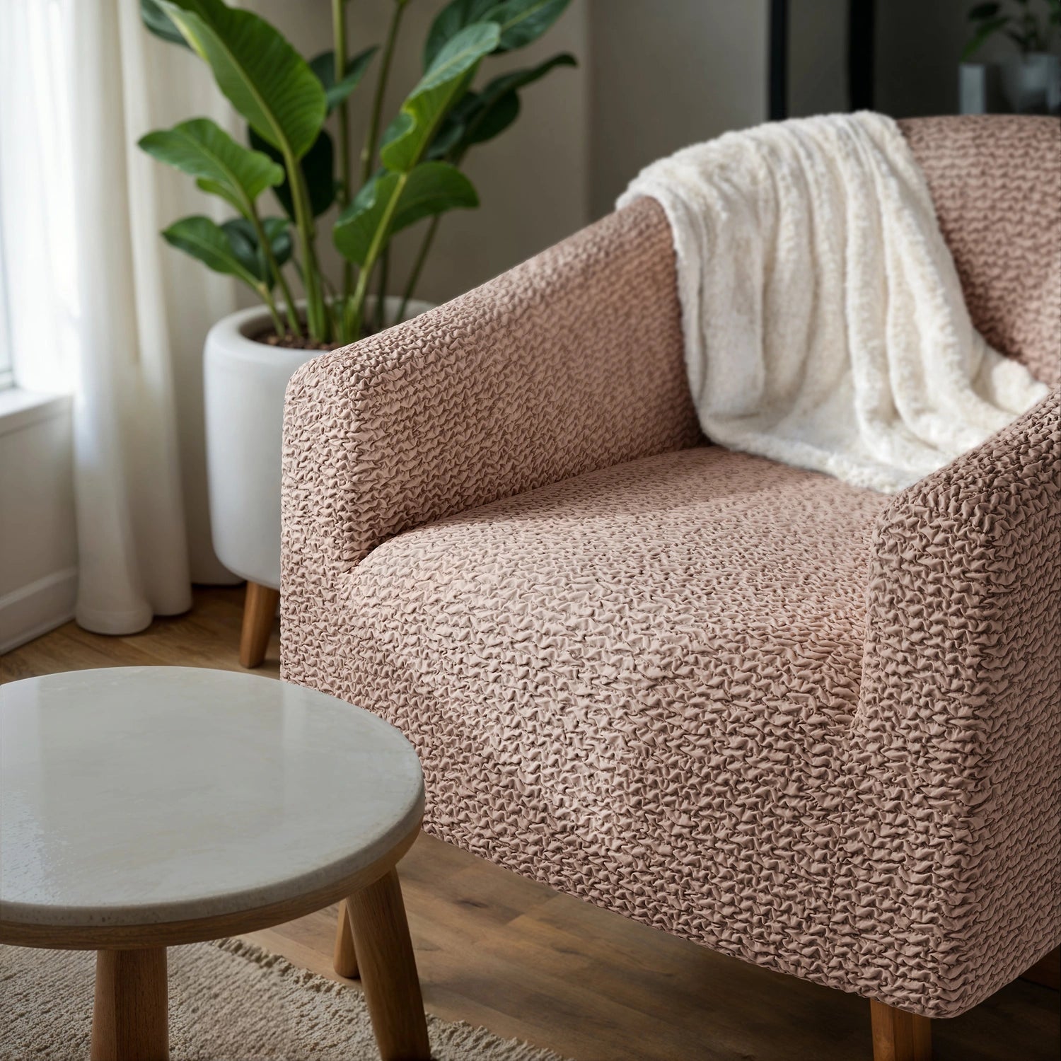 Blush Taupe Barrel Chair Slipcover, Microfibra Collection