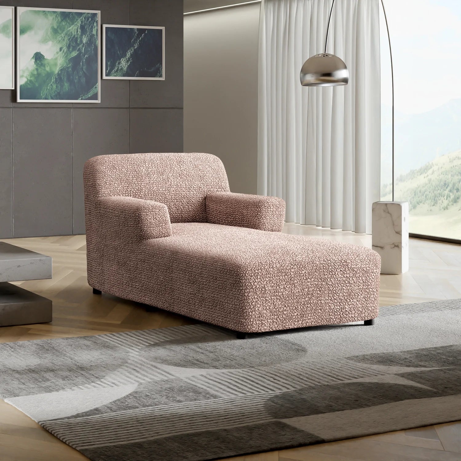 Blush Taupe Chaise Lounge Slipcover, Microfibra Collection