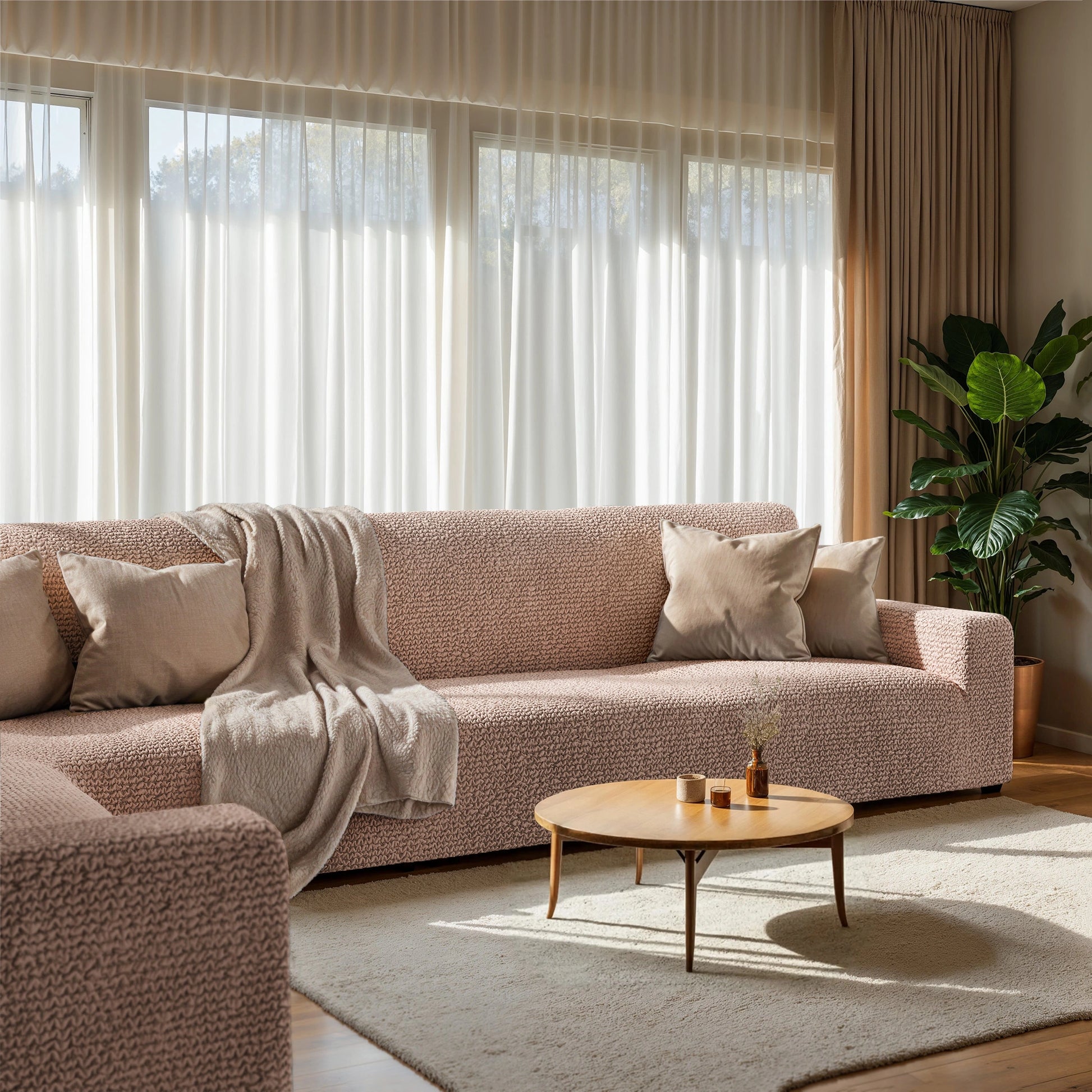 Blush Taupe Corner Sofa Slipcover, Microfibra Collection
