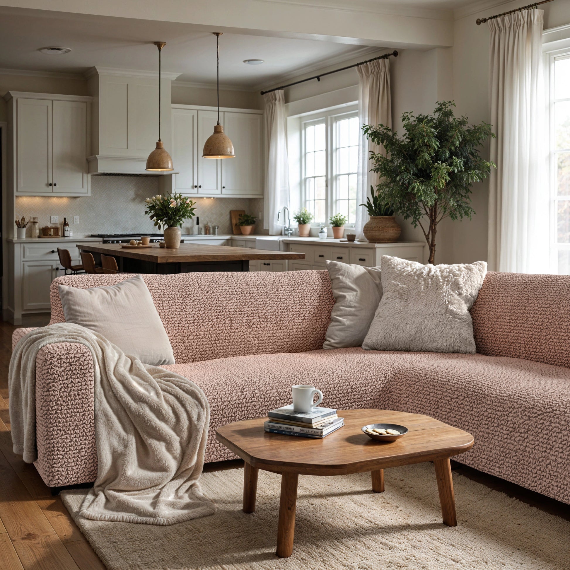Blush Taupe Corner Sofa Slipcover, Microfibra Collection