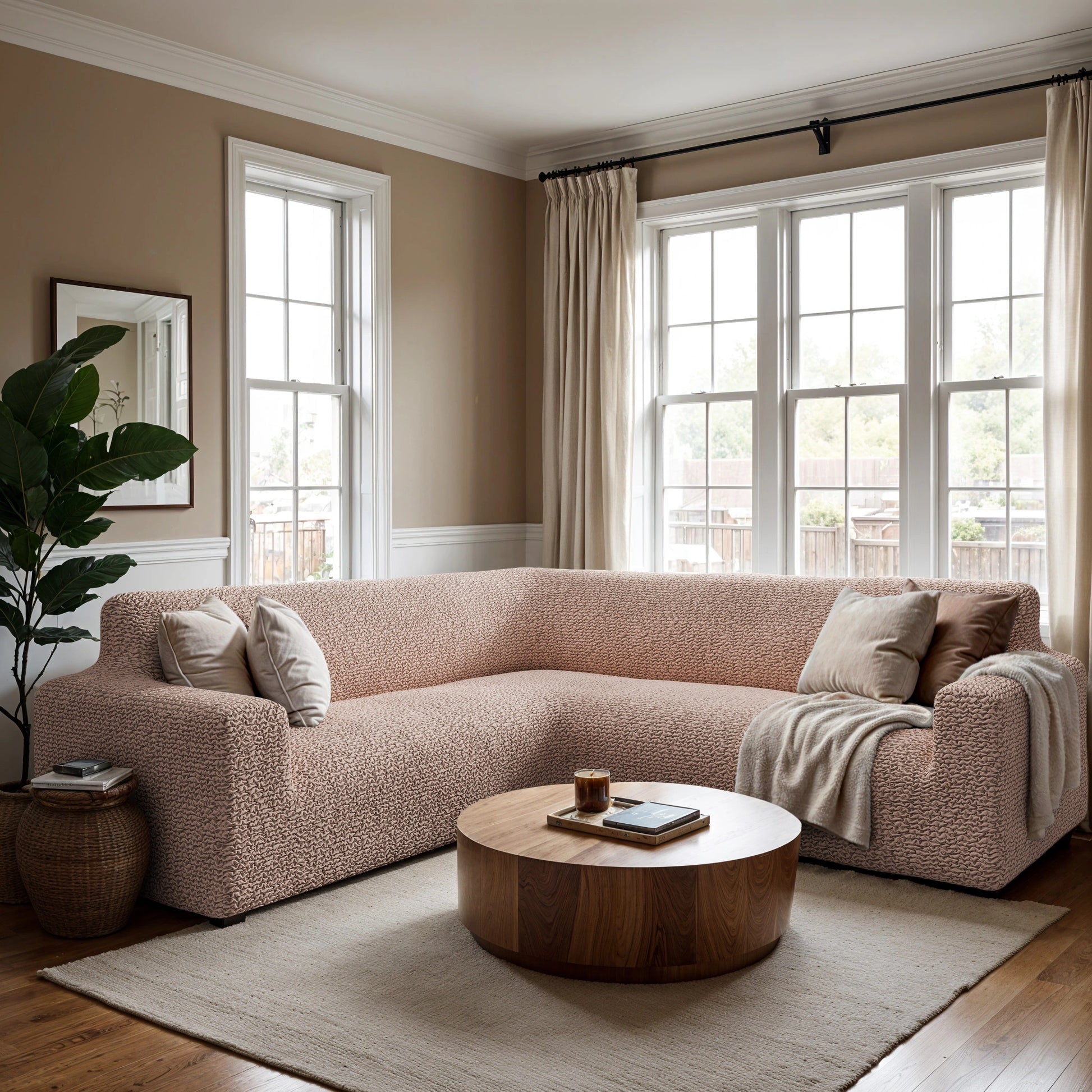 Blush Taupe Corner Sofa Slipcover, Microfibra Collection