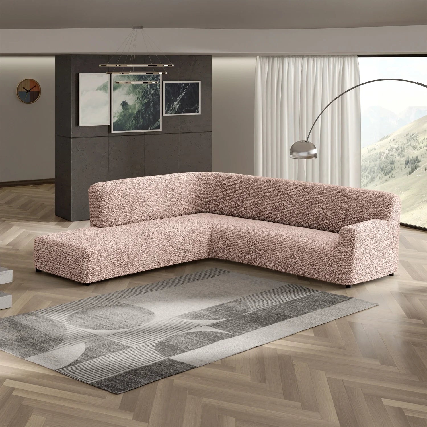 Blush Taupe Fullback Support Sectional Sofa Slipcover (Left Chaise), Microfibra Collection