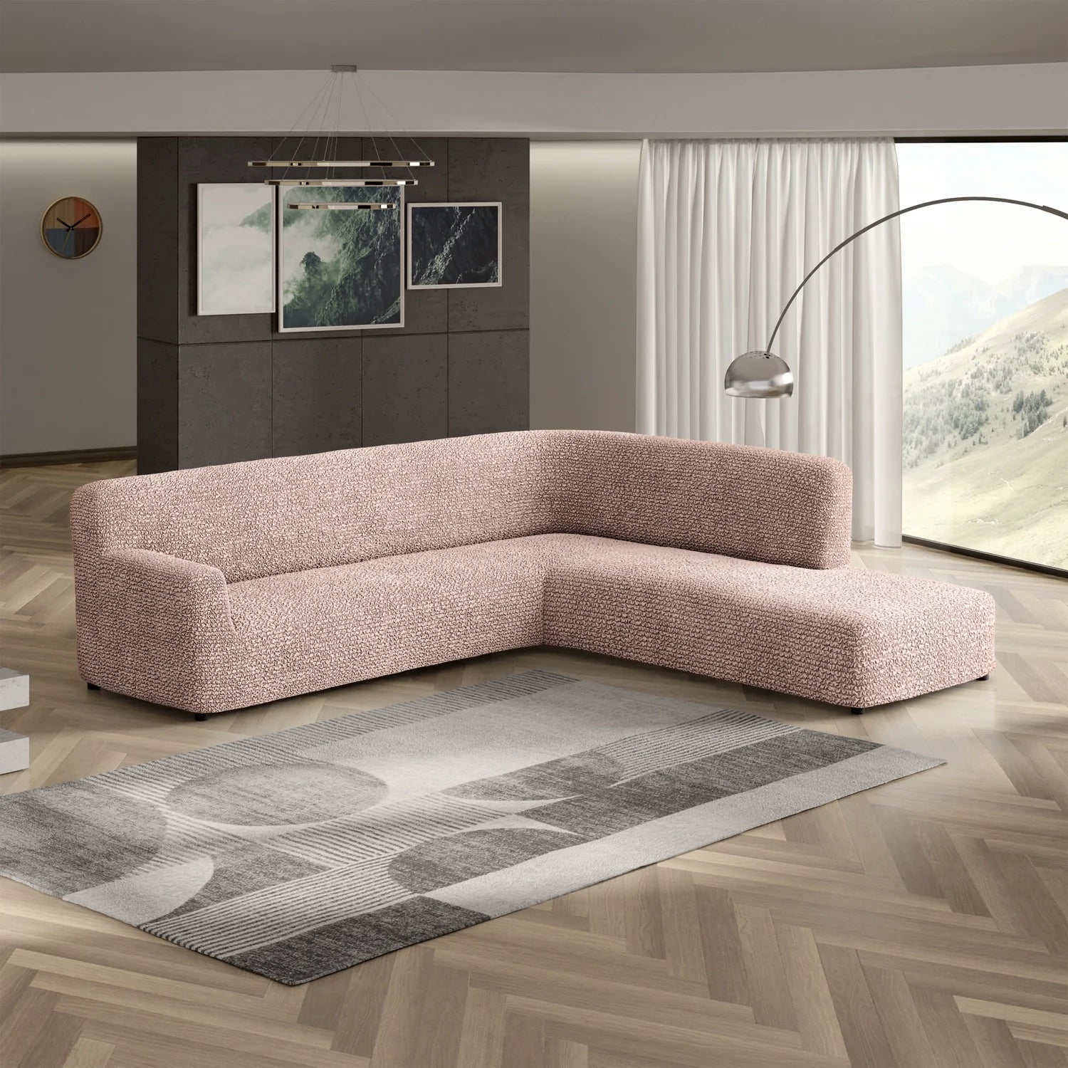 Blush Taupe Fullback Support Sectional Sofa Slipcover (Right Chaise), Microfibra Collection