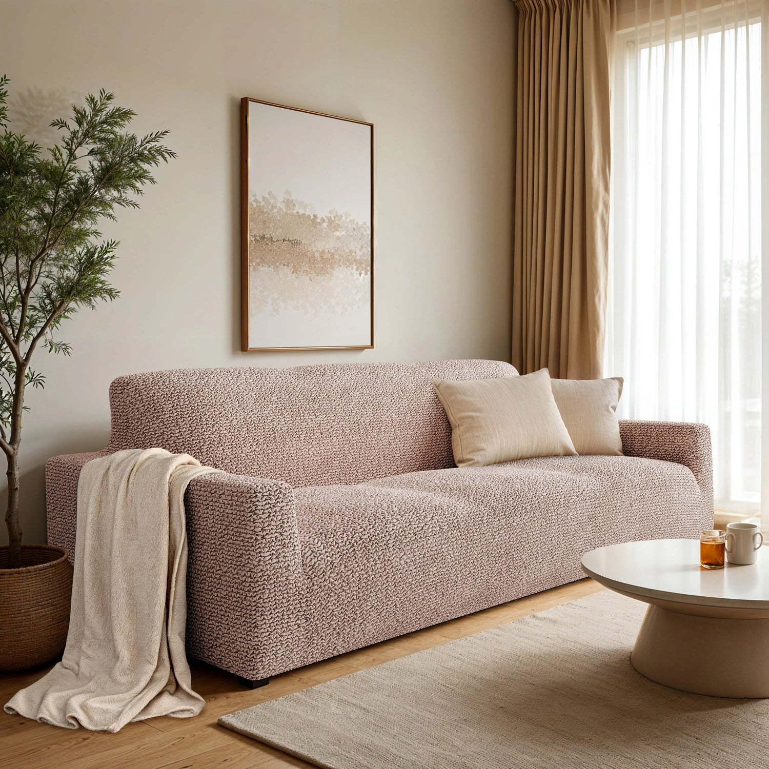 Blush Taupe Sofa 3 Seater Slipcover, Microfibra Collection