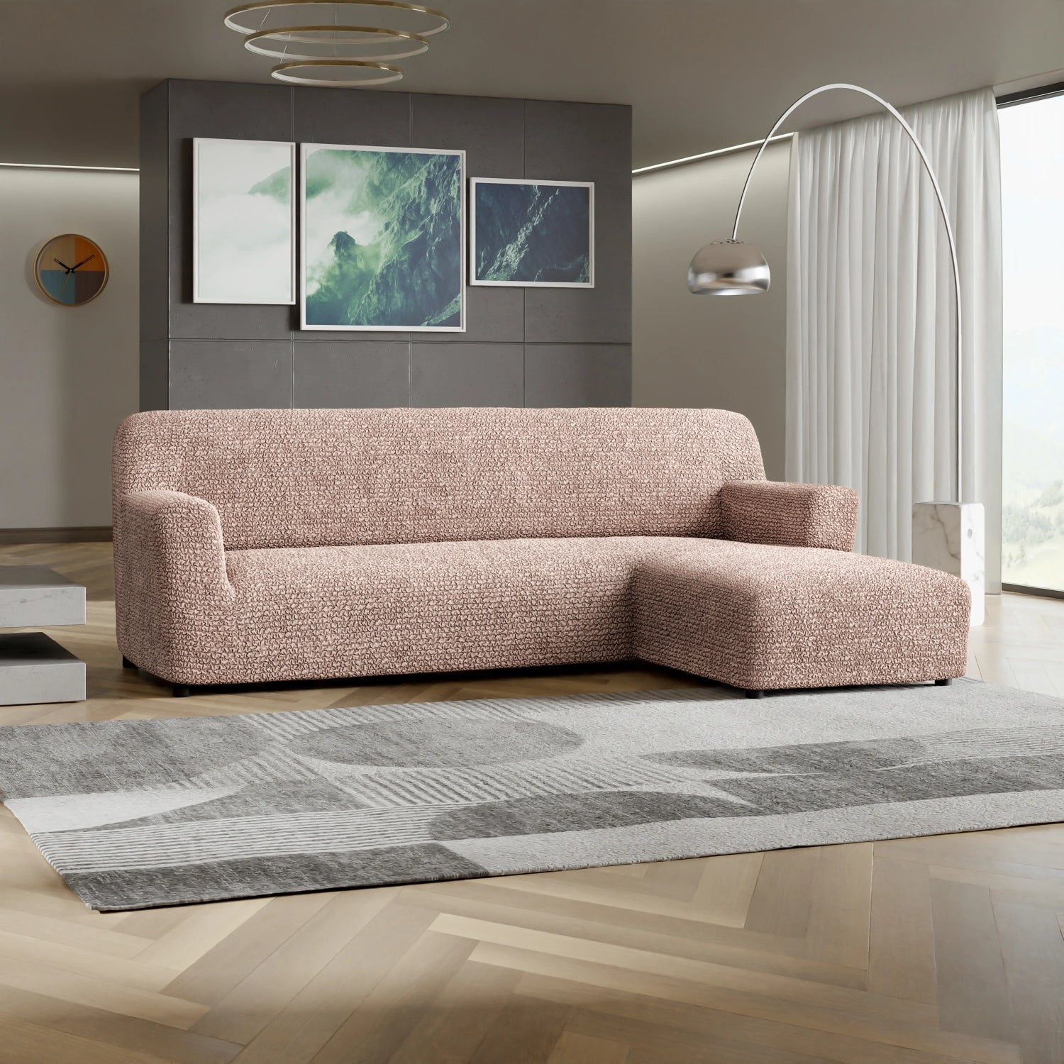 Blush Taupe L-Shaped Sofa Slipcover (Right Chaise), Microfibra Collection