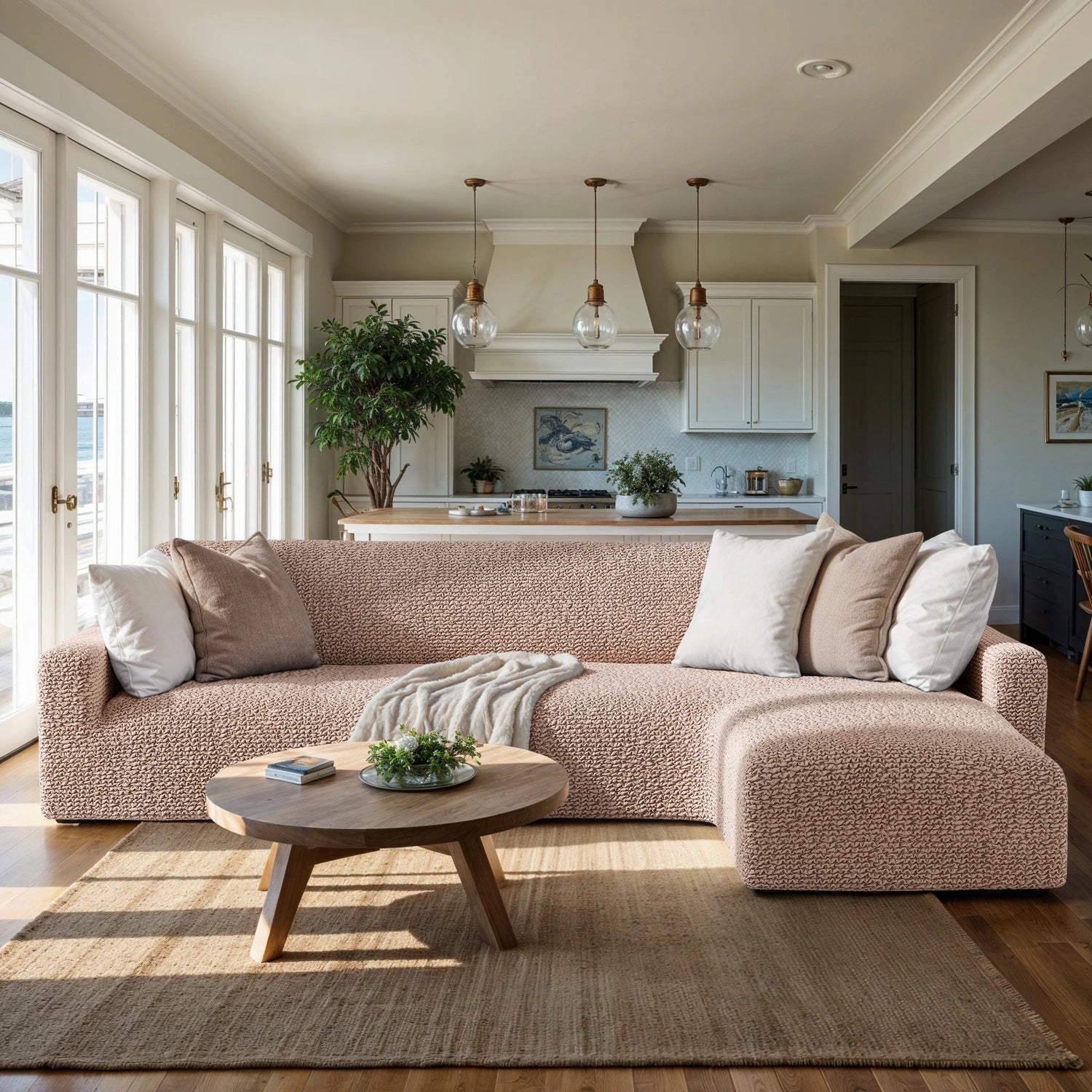 Blush Taupe L-Shaped Sofa Slipcover (Right Chaise), Microfibra Collection
