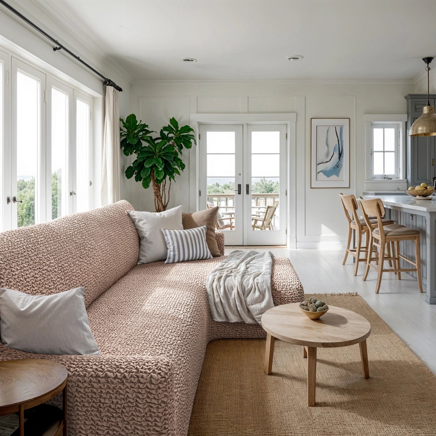 Blush Taupe L-Shaped Sofa Slipcover (Right Chaise), Microfibra Collection