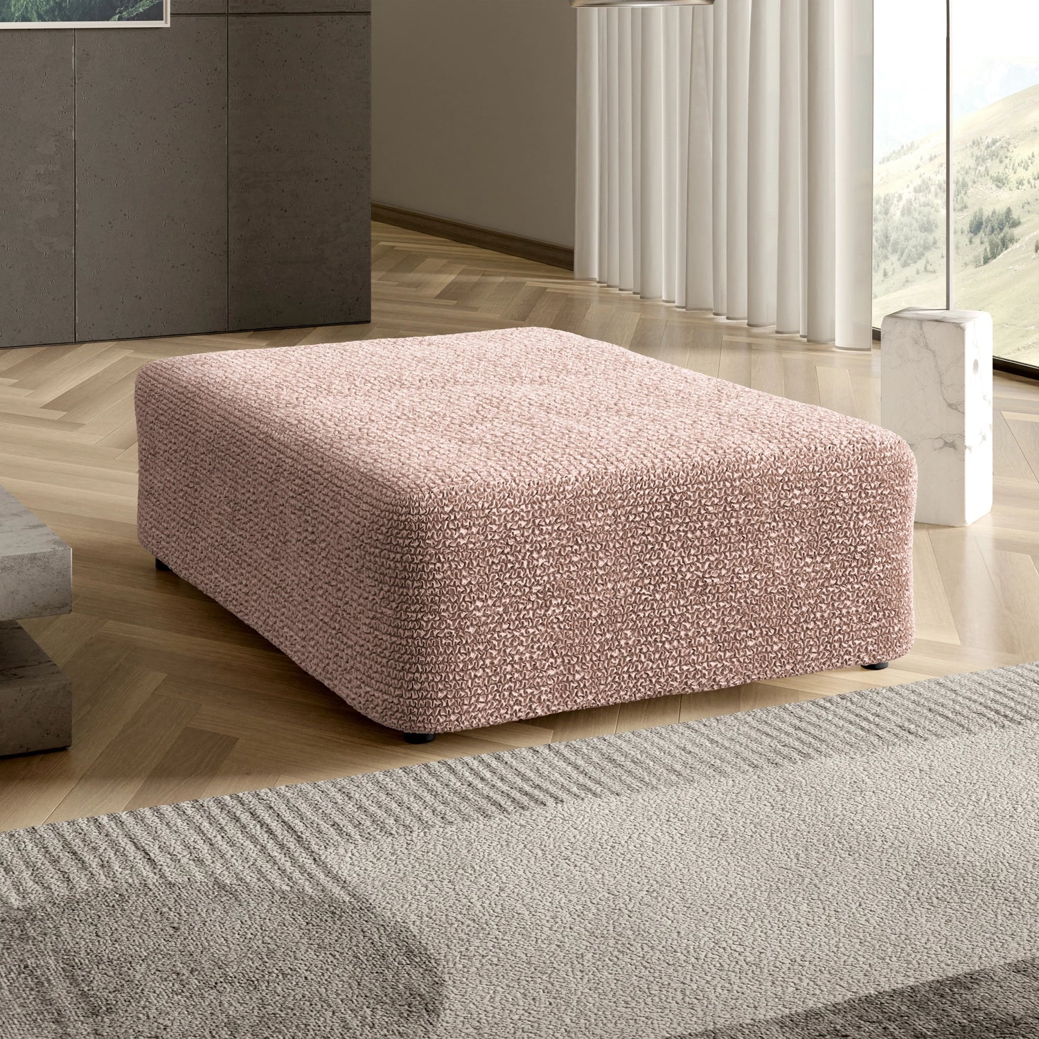 Blush Taupe Ottoman Slipcover (Large), Microfibra Collection