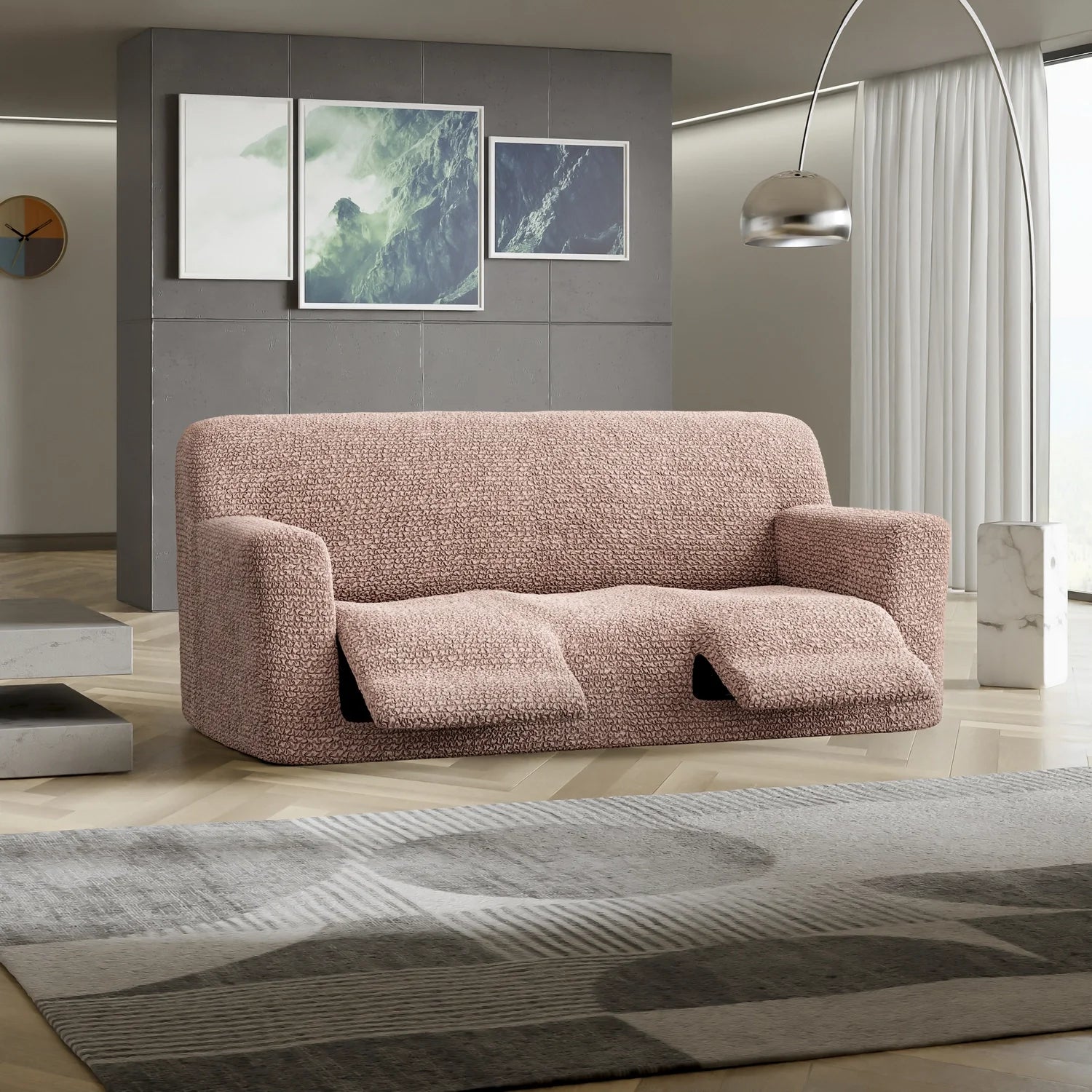 Blush Taupe 3 Seater Recliner Slipcover, Microfibra Collection