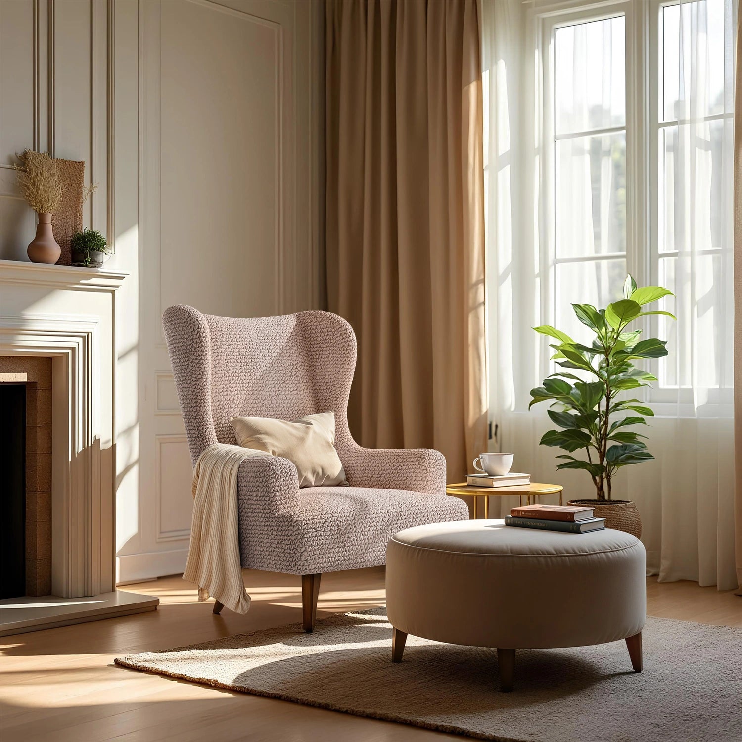 Blush Taupe Wingback Chair Slipcover, Microfibra Collection