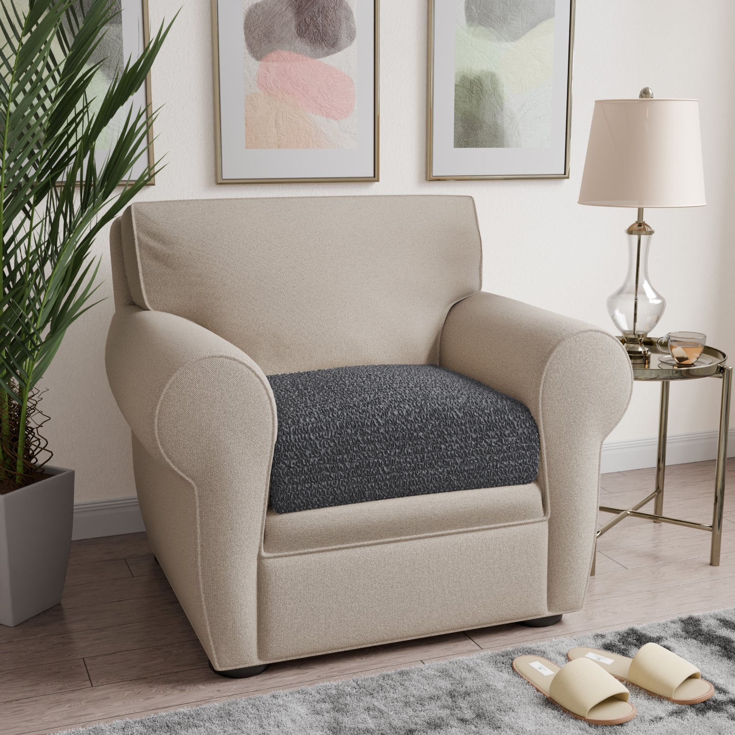 Dark Grey Seat Cushion Cover, Mille Righe Collection