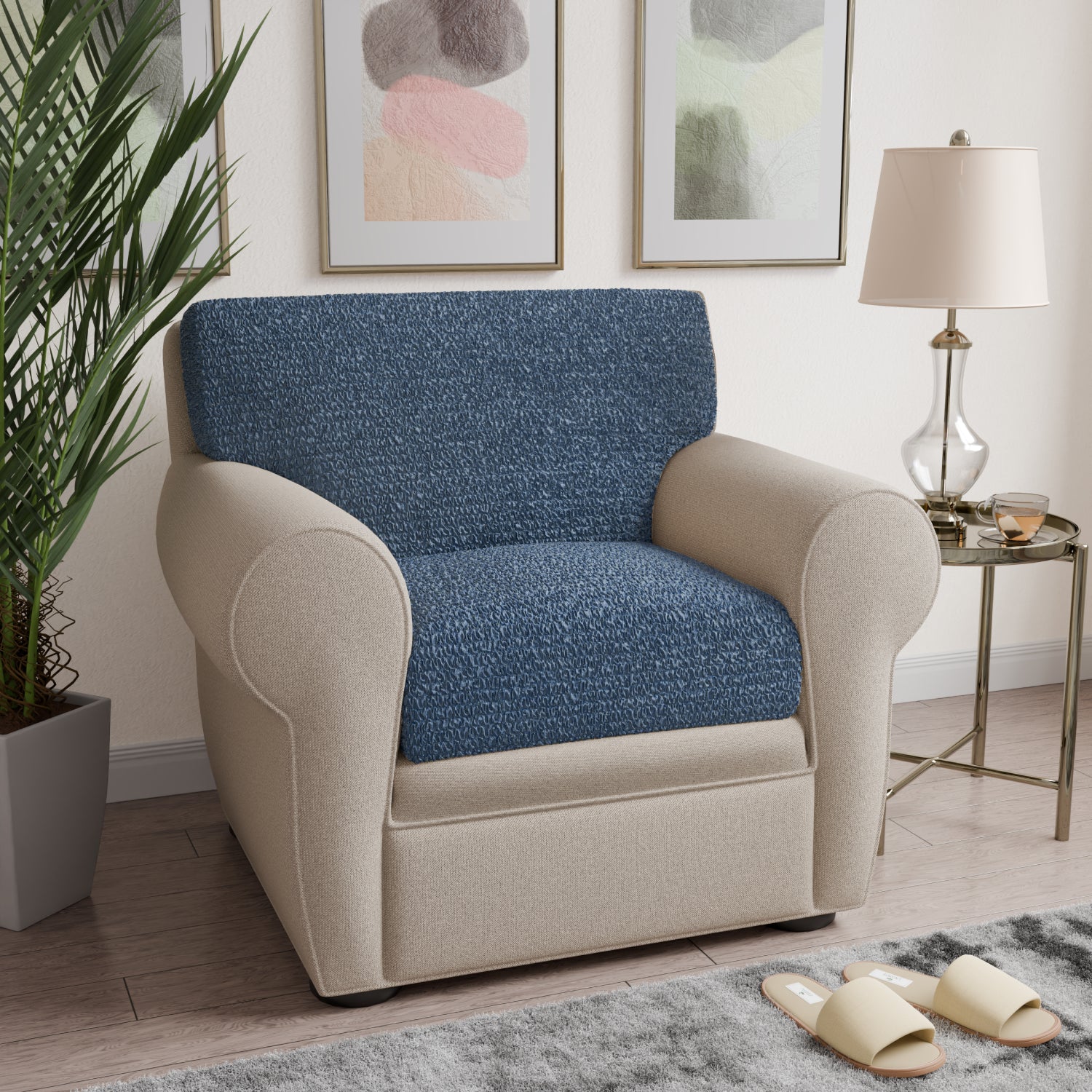 Blue Seat Cushion Cover, Mille Righe Collection