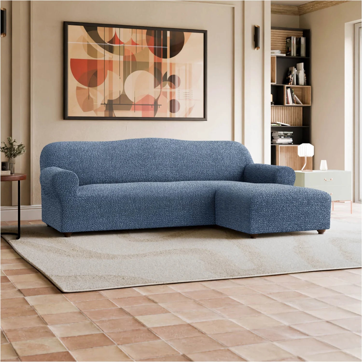 Blue L-Shaped Sofa Slipcover (Right Chaise), Mille Righe Collection
