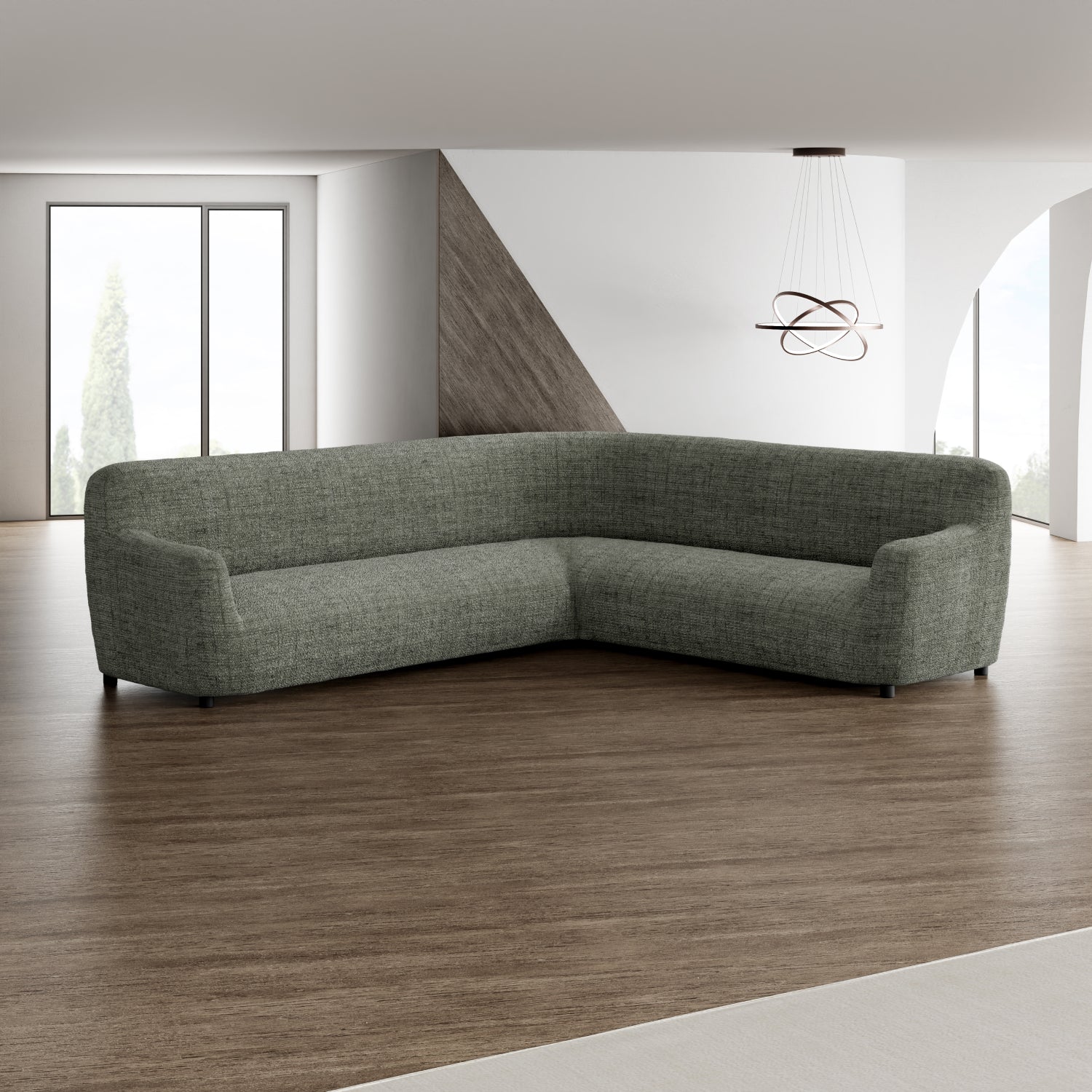 Mossy Grey Corner Sofa Slipcover, Microfibra Printed Collection