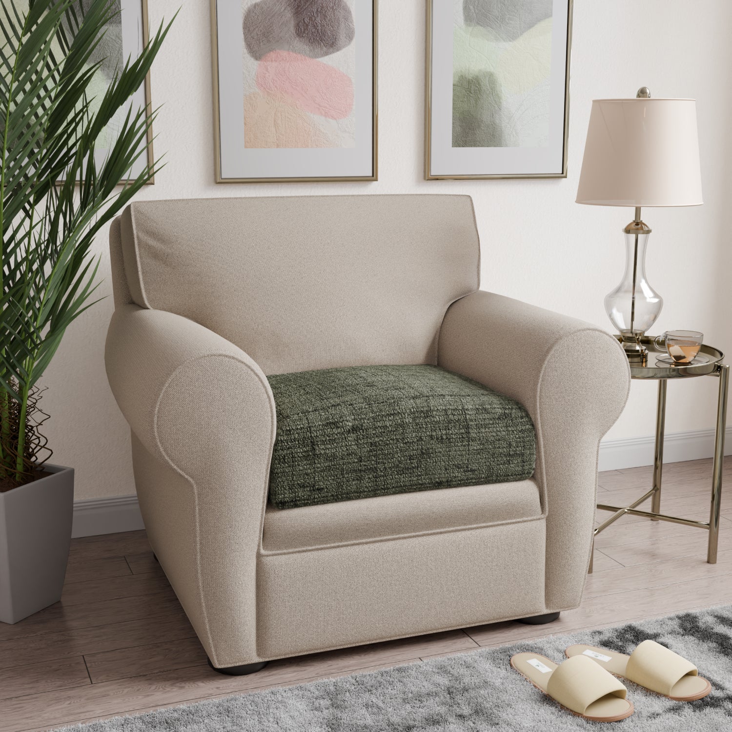 Mossy Grey Seat Cushion Cover, Microfibra Printed Collection