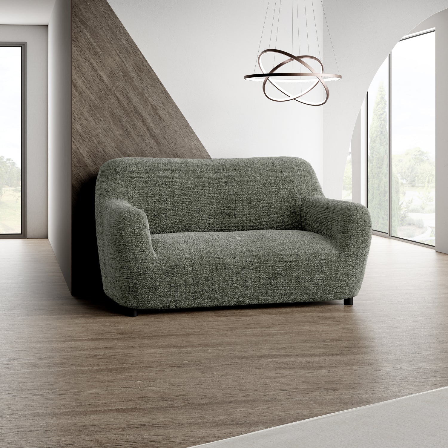 Mossy Grey Loveseat 2 Seater Slipcover, Microfibra Printed Collection