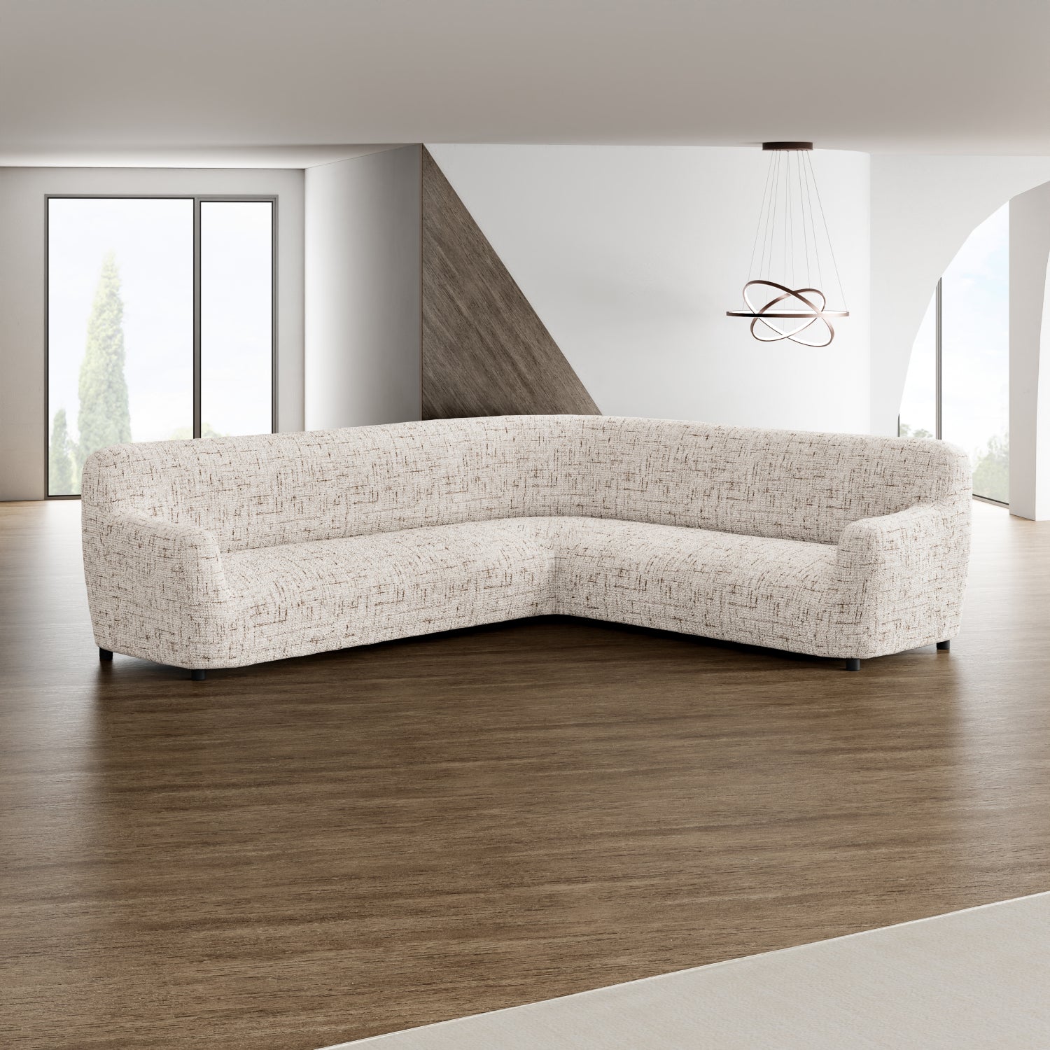 Vittoria Beige Corner Sofa Slipcover, Microfibra Printed Collection