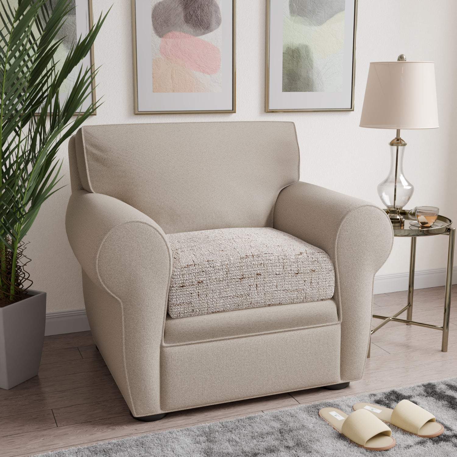 Vittoria Beige Seat Cushion Cover, Microfibra Printed Collection