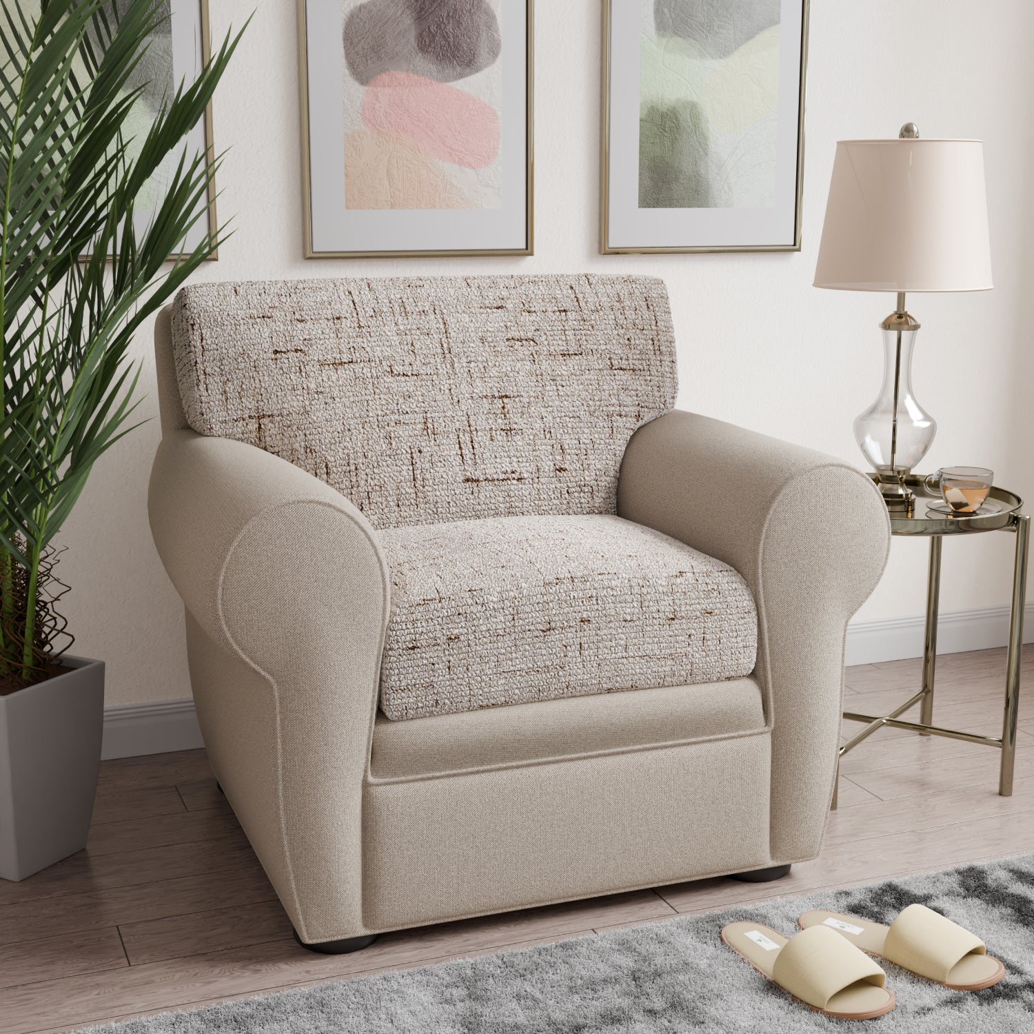 Vittoria Beige Seat Cushion Cover, Microfibra Printed Collection