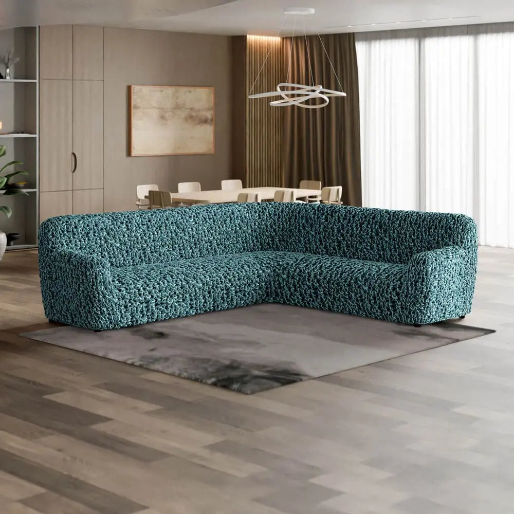 Teal Corner Sofa Slipcover, Fuco Velvet Collection
