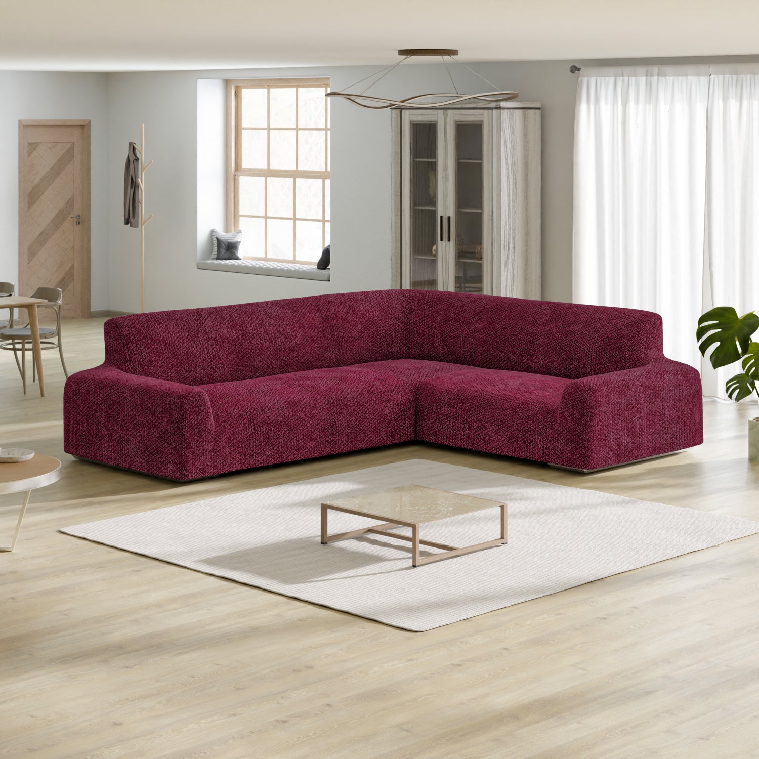 Burgundy Corner Sofa Slipcover, Velvet Collection
