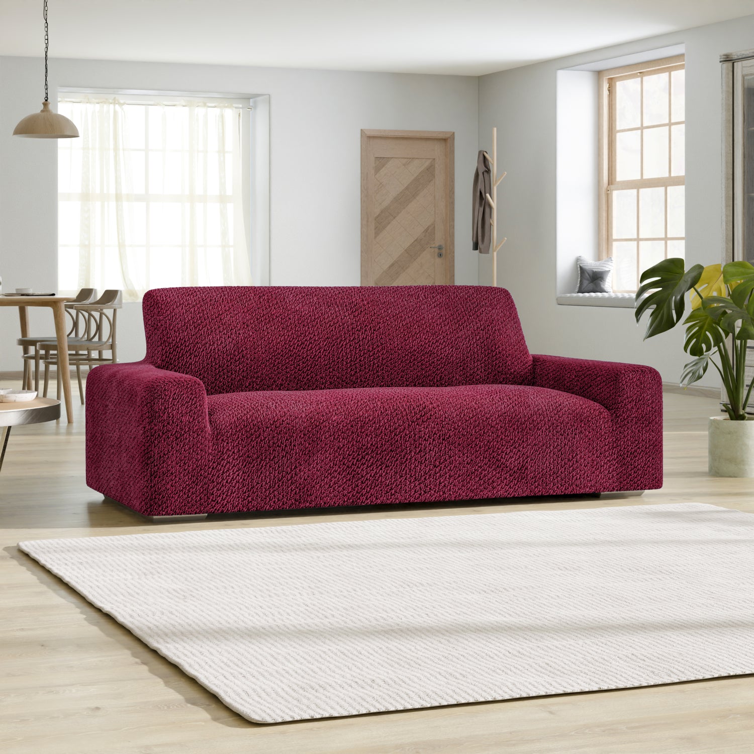 Burgundy Sofa 3 Seater Slipcover, Velvet Collection