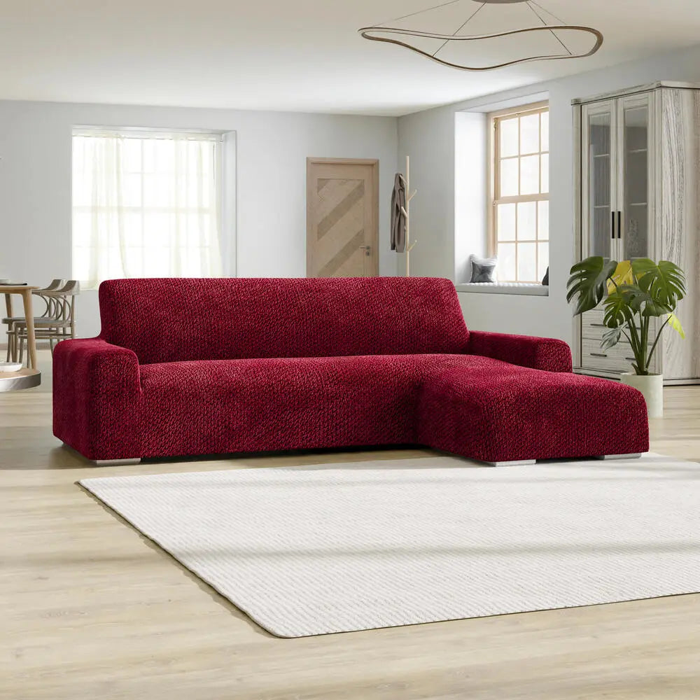 Burgundy L-Shaped Sofa Slipcover (Right Chaise), Velvet Collection