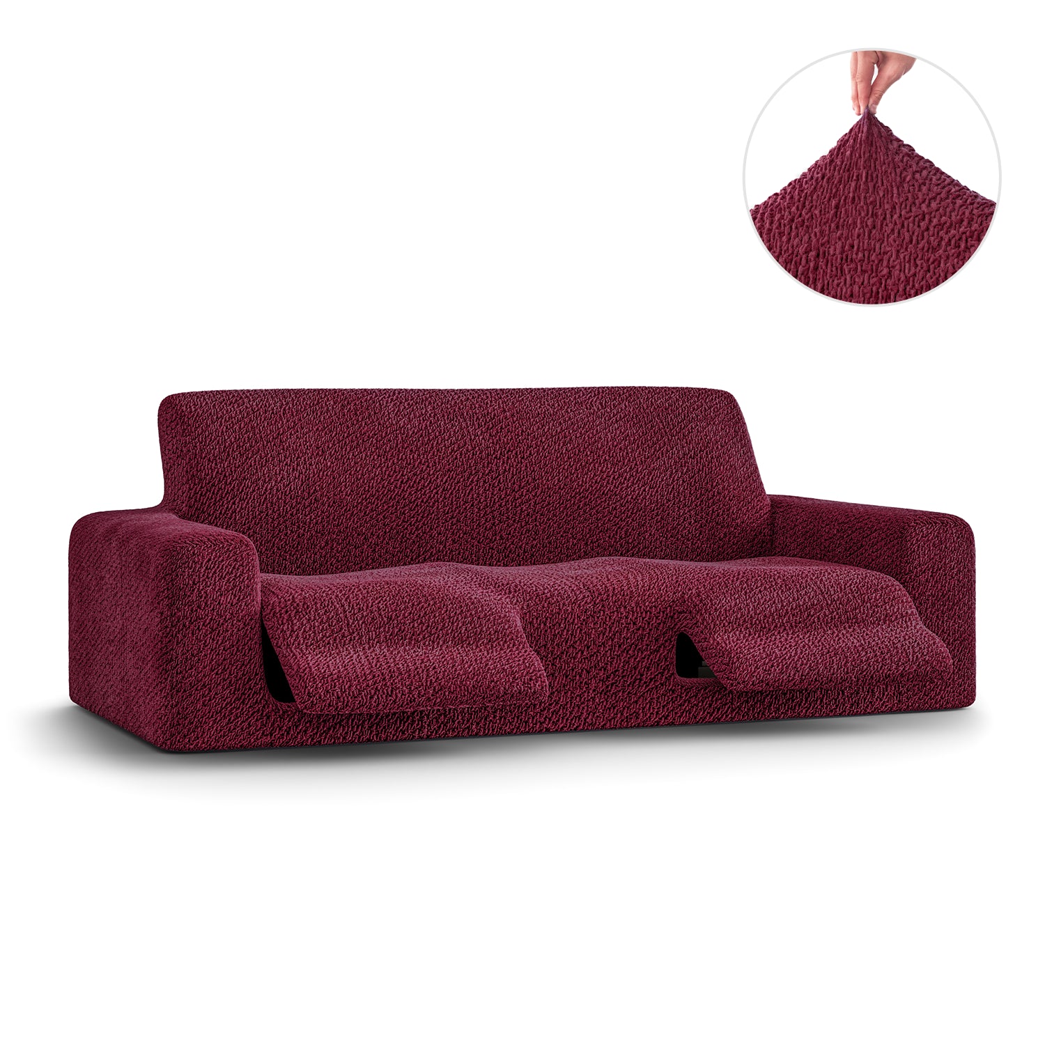 Burgundy 3 Seater Recliner Slipcover, Velvet Collection