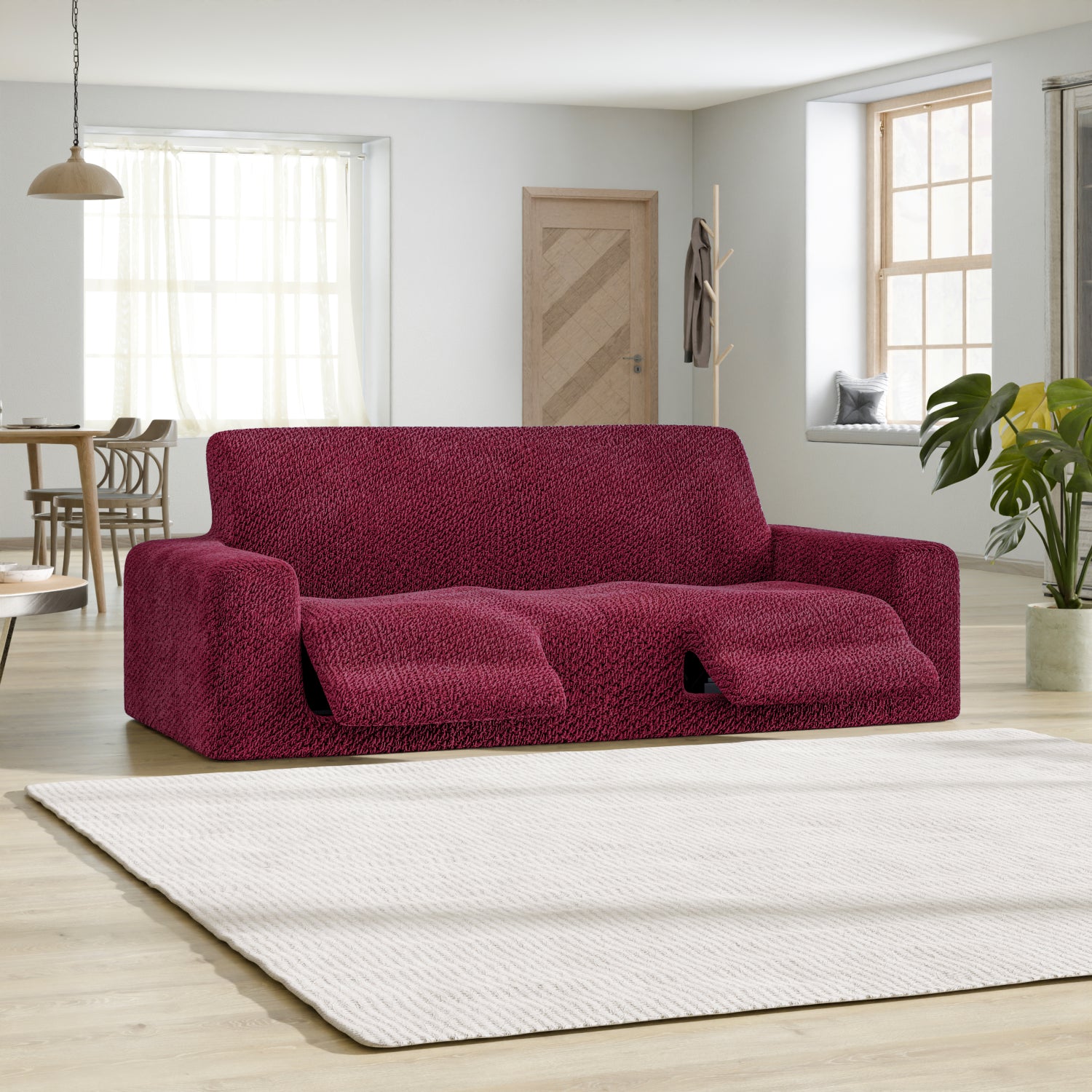 Burgundy 3 Seater Recliner Slipcover, Velvet Collection