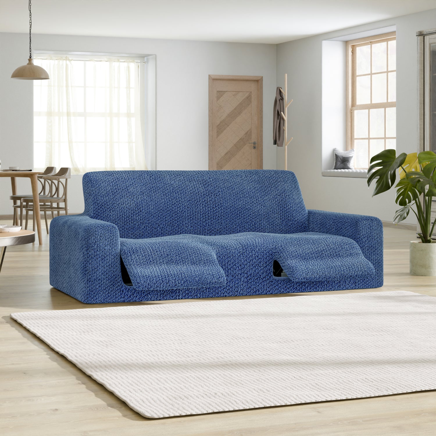 Blue 3 Seater Recliner Slipcover, Velvet Collection
