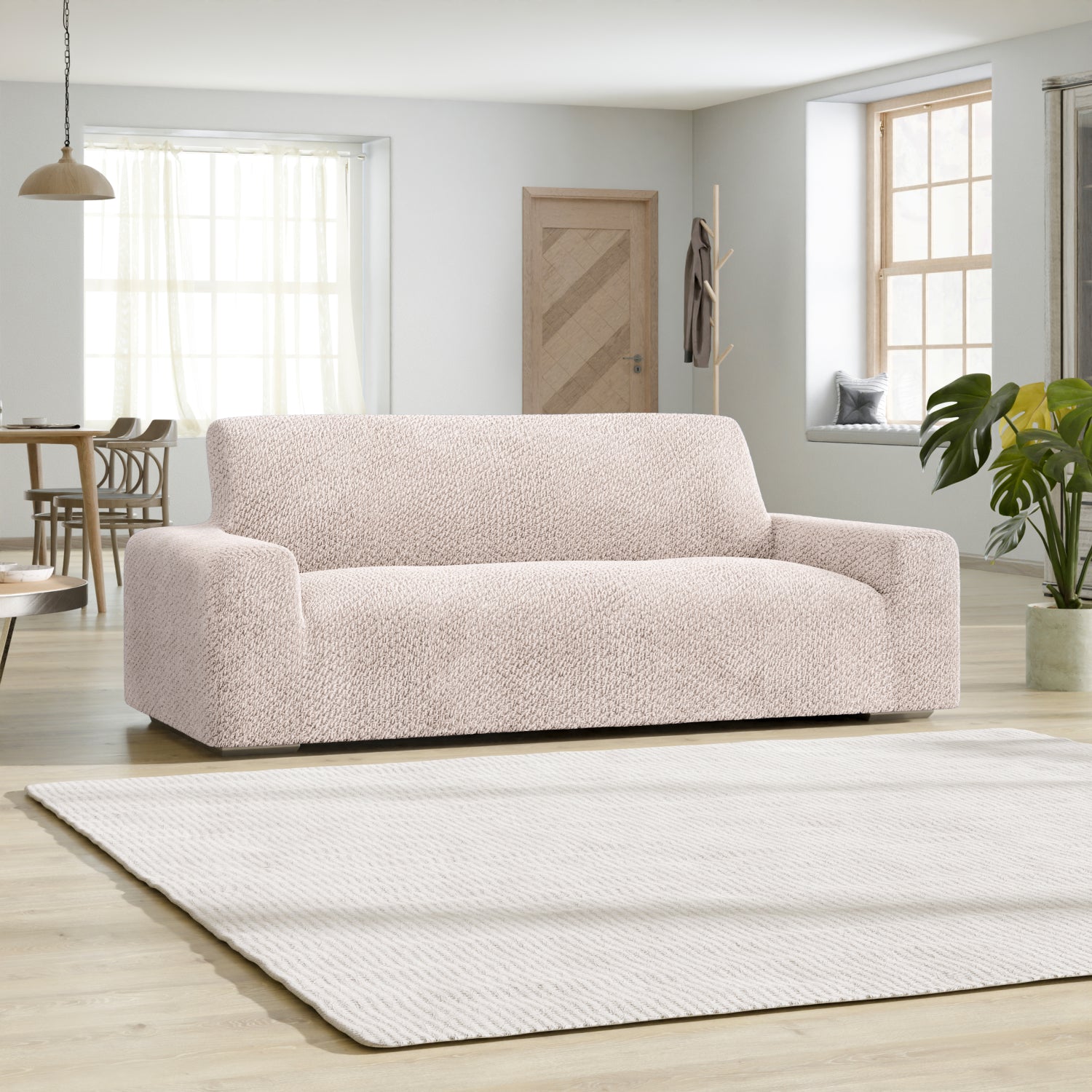 Ivory Sofa 3 Seater Slipcover, Velvet Collection