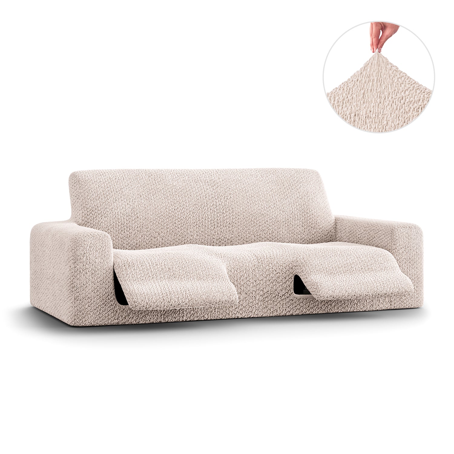 Ivory 3 Seater Recliner Slipcover, Velvet Collection
