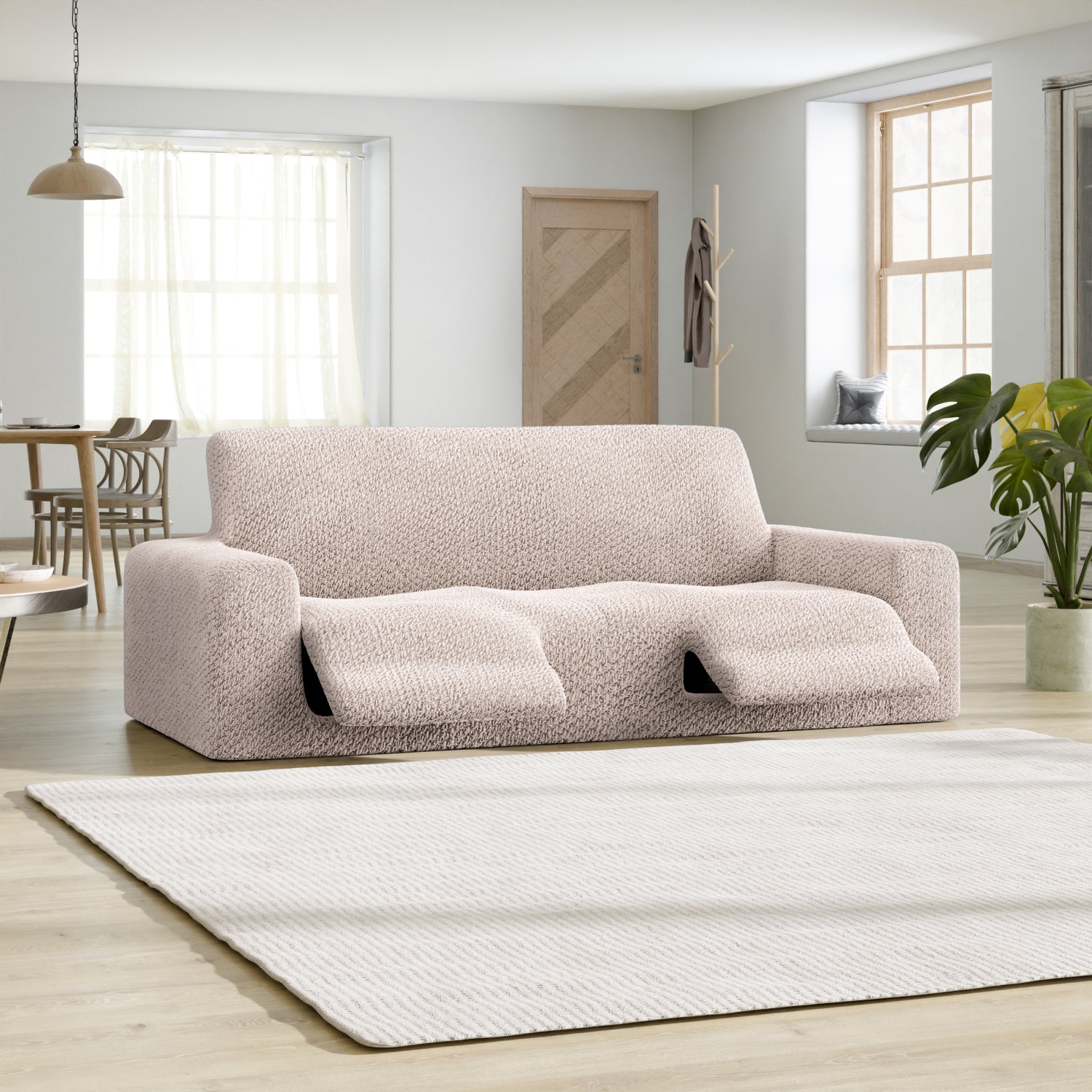 Ivory 3 Seater Recliner Slipcover, Velvet Collection